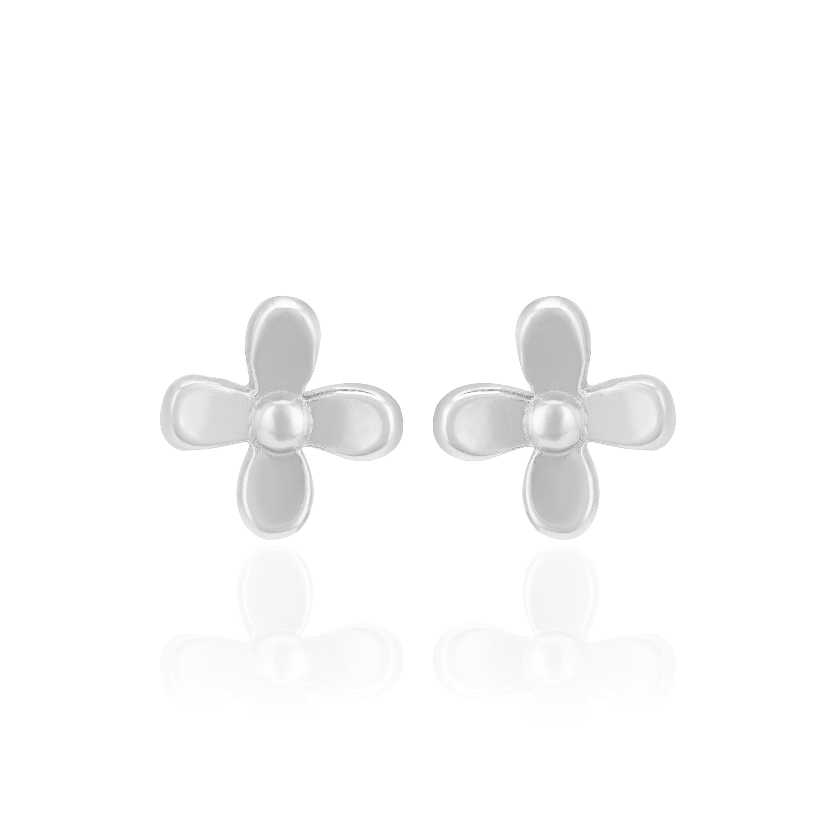 925 Sterling Silver Four Petal Flower Rhodium Plated Earrings For Women
