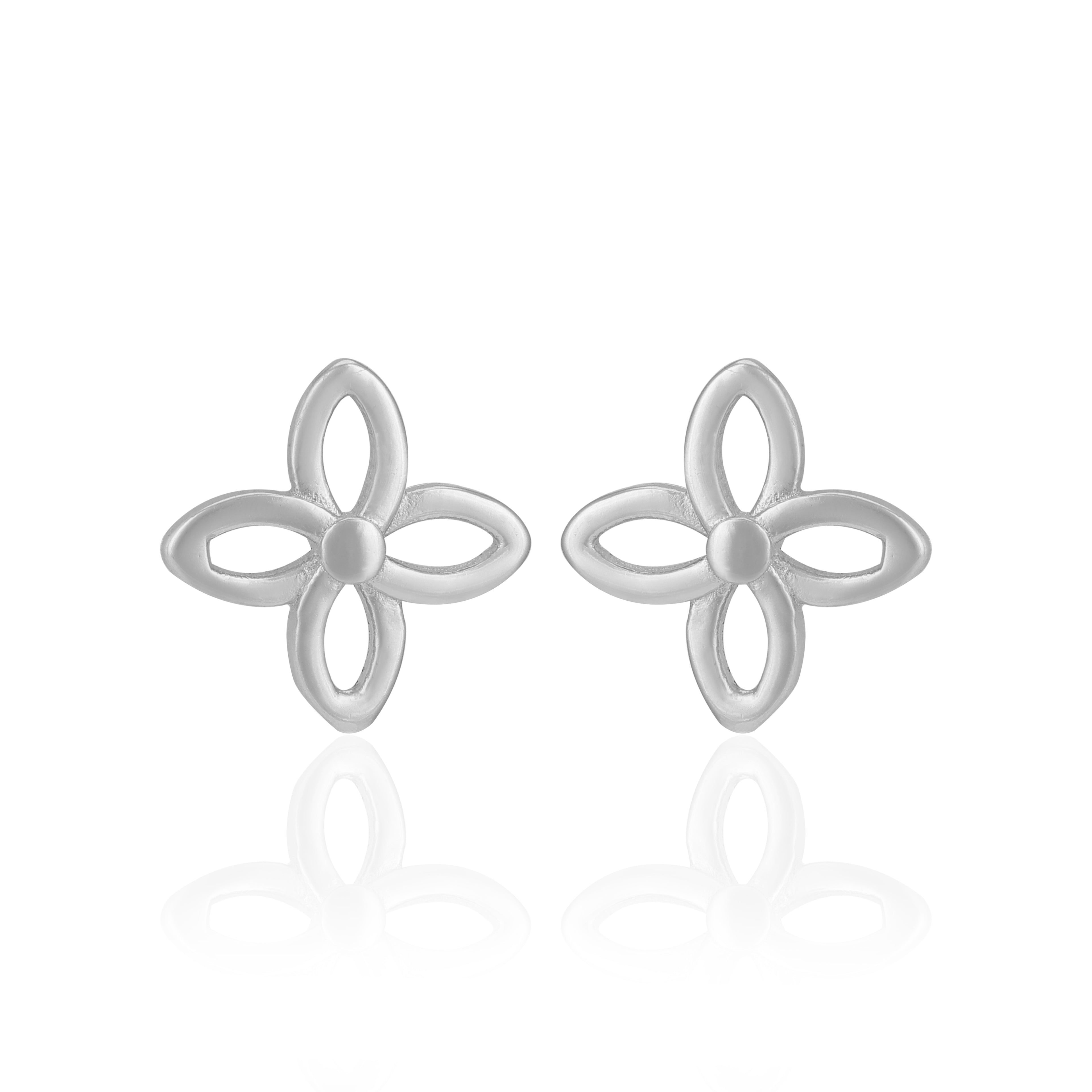 925 Sterling Silver Four Petal Whirl Rhodium Plated Earrings for Women