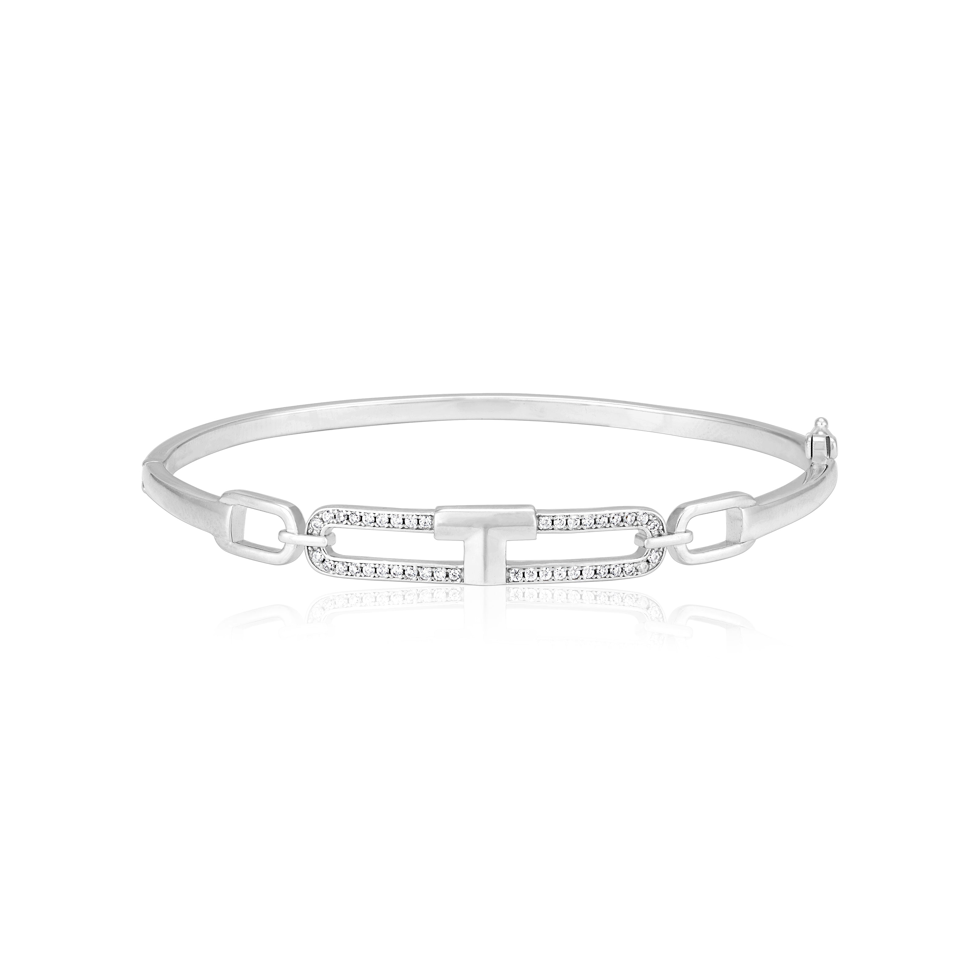 925 Sterling Silver Frame Link Rhodium Plated Bracelet for Women