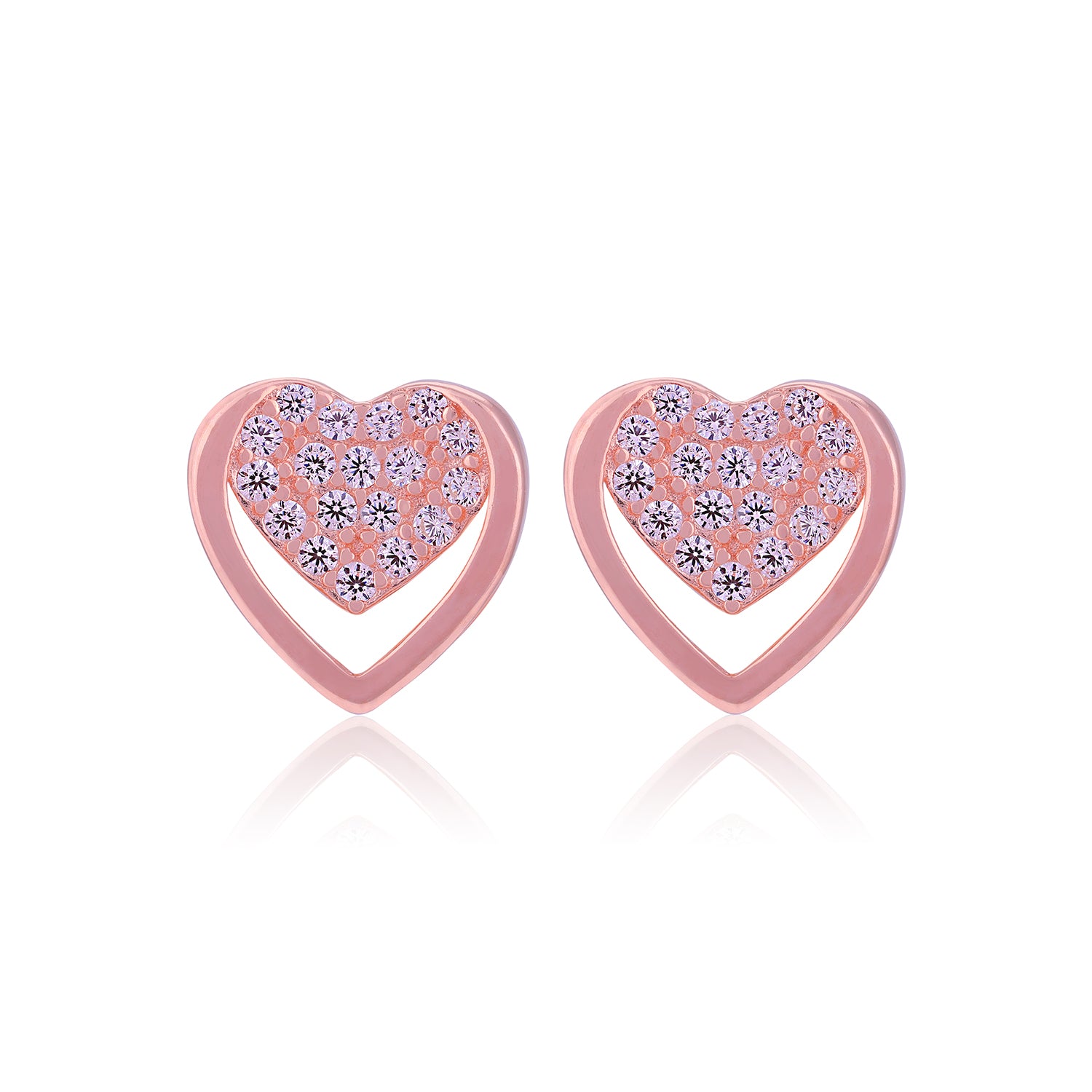 925 Sterling Silver Full Bloom Outline Heart Rose Gold Plated Stud for Women