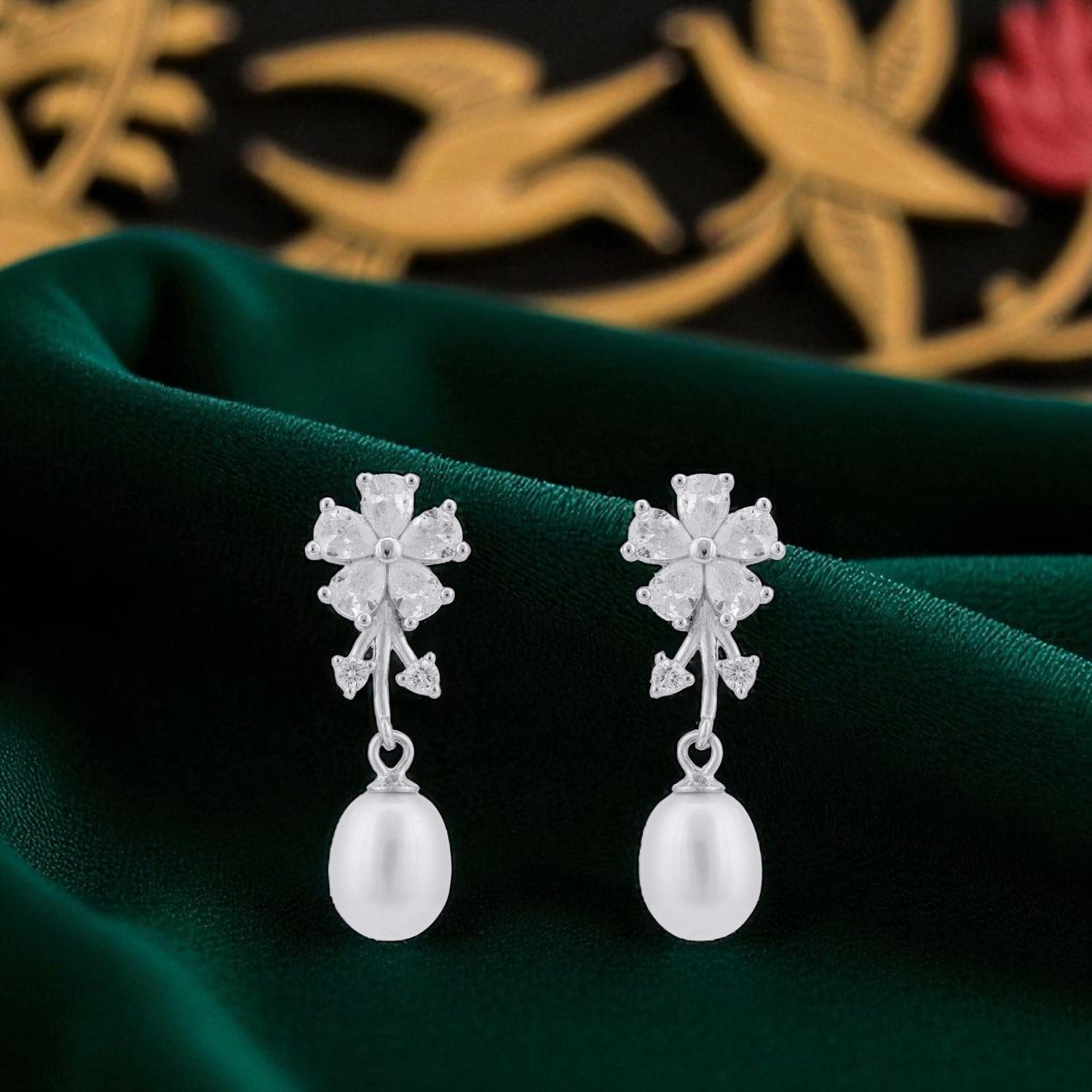 925 Sterling Silver Full Bloom Pearl Drop Earring for Women