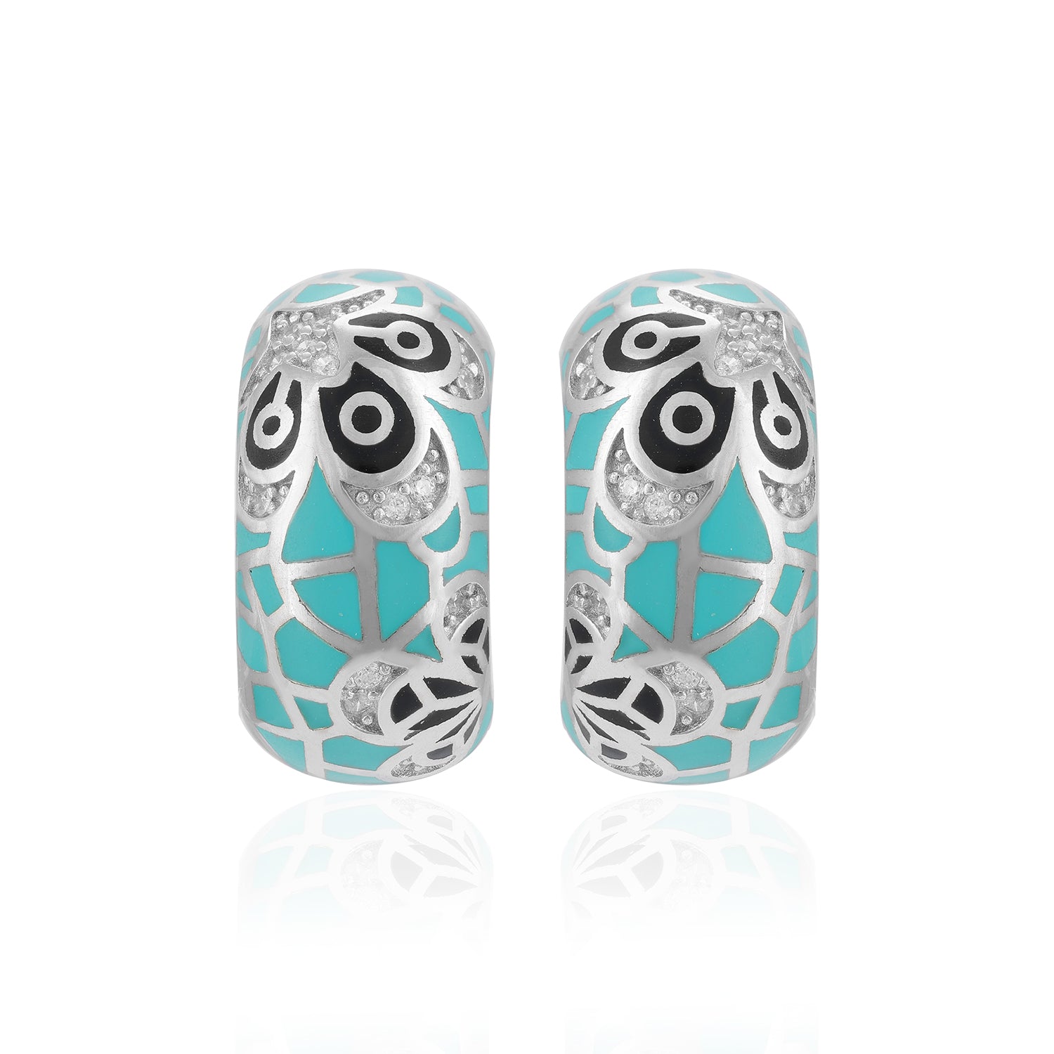 925 Sterling Silver Fusion Style Enamel Earrings For Women