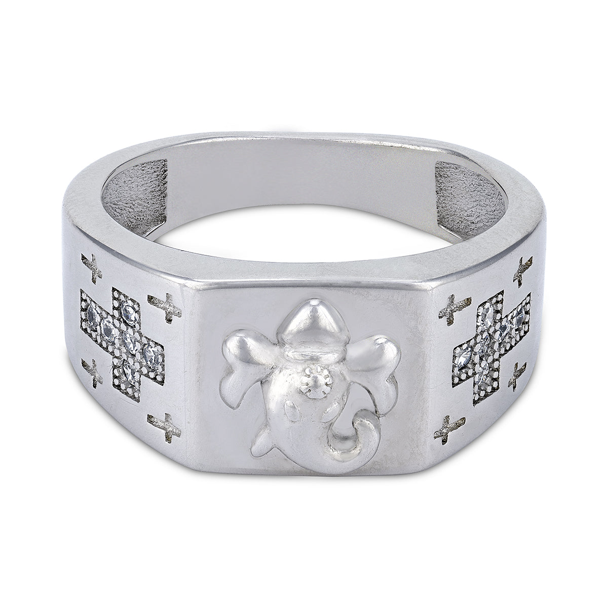 925 Sterling Silver Ganesh Spiritual with Sparkling Pave Cross Patterns Ring for Men