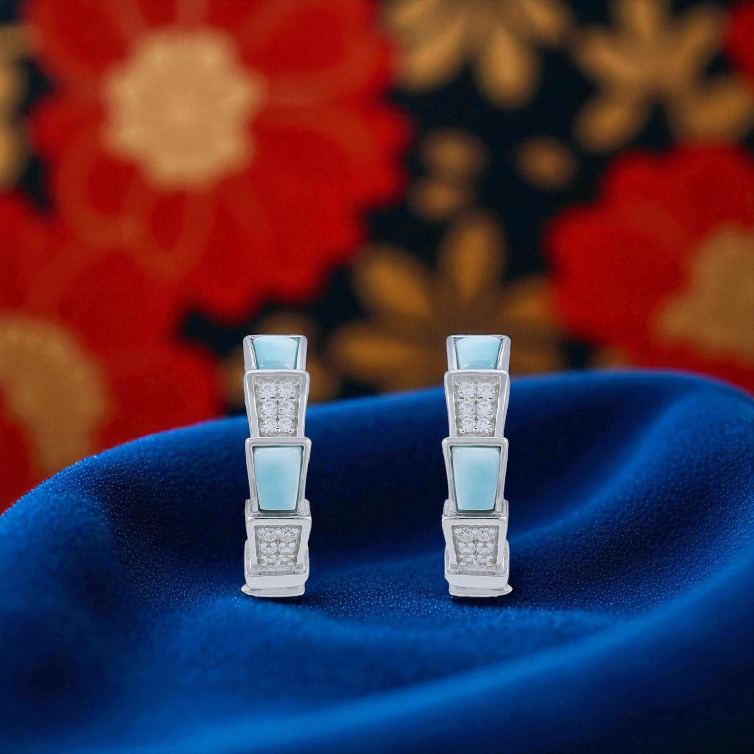 925 Sterling Silver Geometric Aqua Tile Bar Earrings for Women