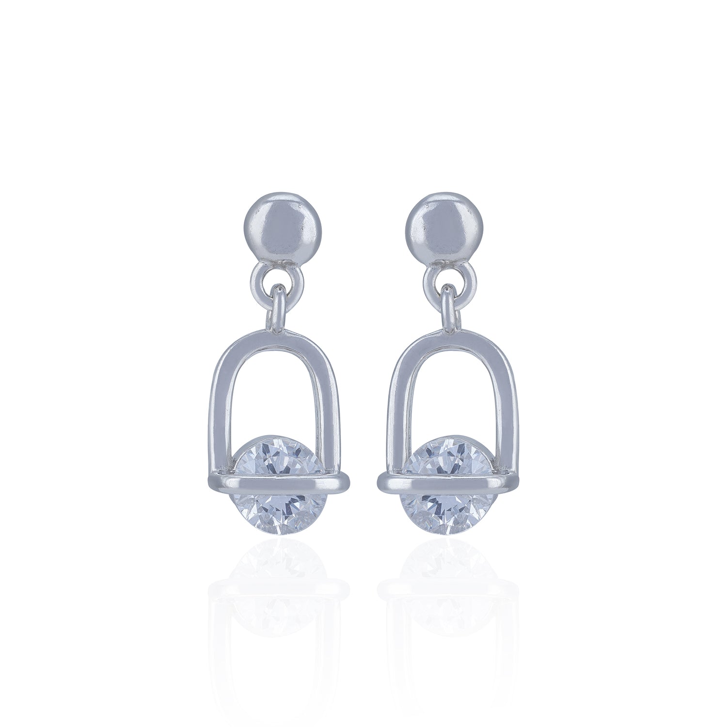 925 Sterling Silver Geometric Arch Earring With White Crystal Earring for Women