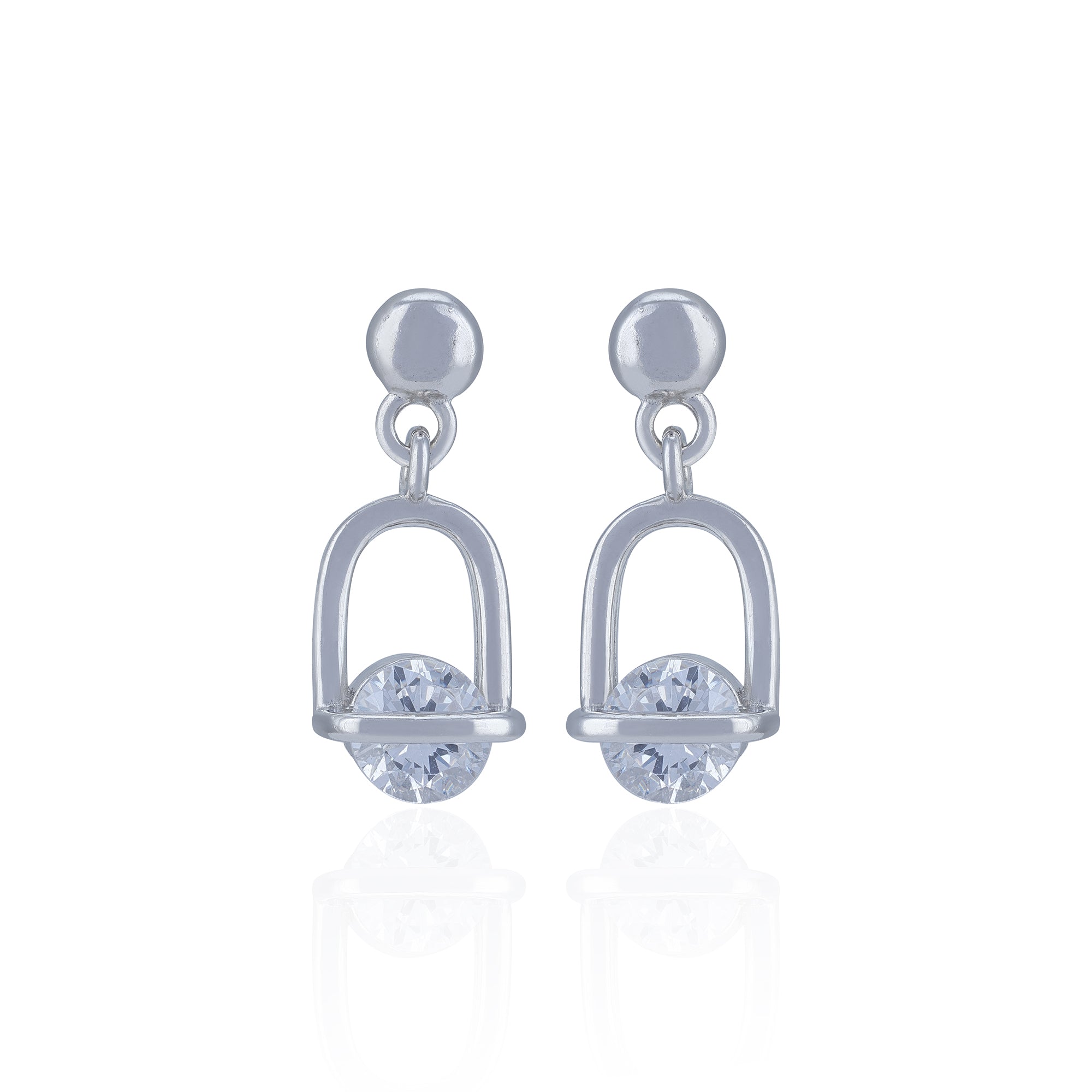 925 Sterling Silver Geometric Arch Earring With White Crystal Earring for Women