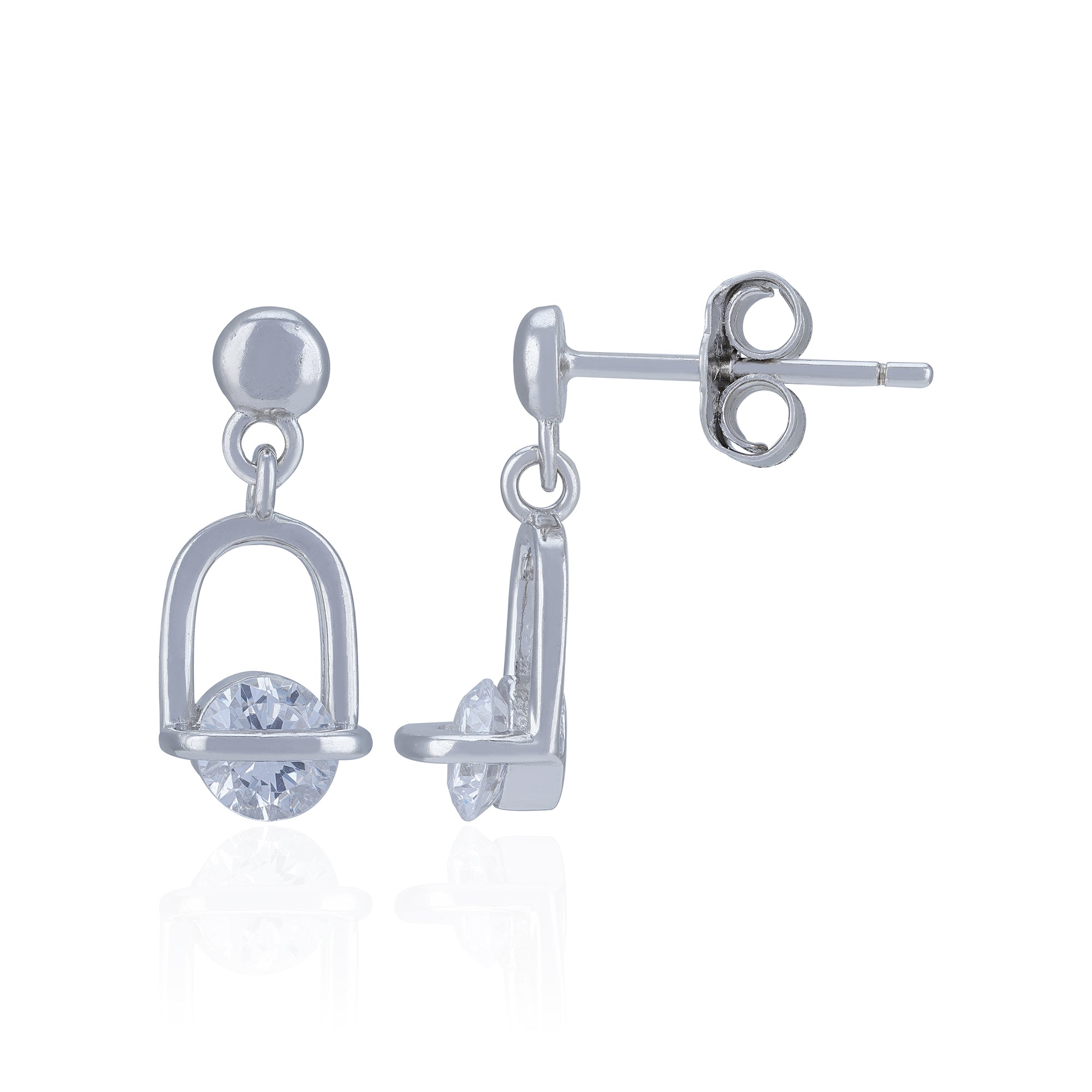 925 Sterling Silver Geometric Arch Earring With White Crystal Earring for Women