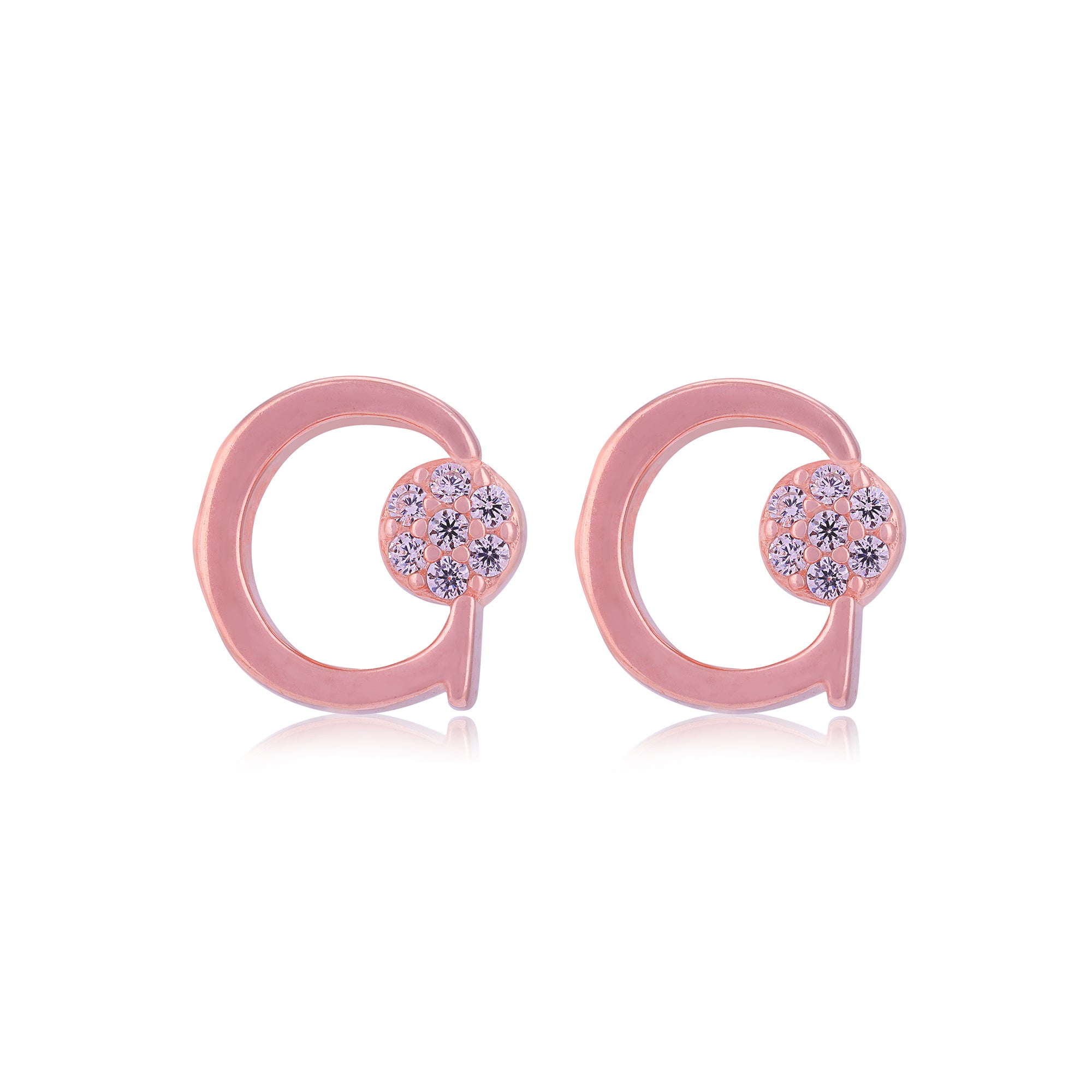 925 Sterling Silver Gleam Loop Dot Rose Gold-Plated Stud for Women