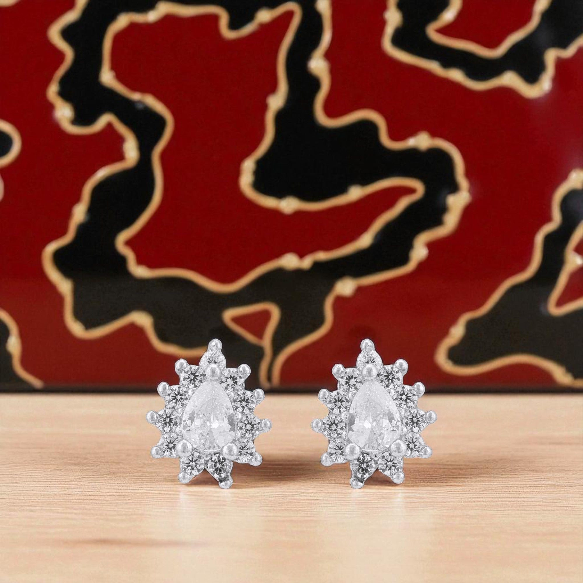 925 Sterling Silver Glimmering Teardrop Sunburst Earrings for Women
