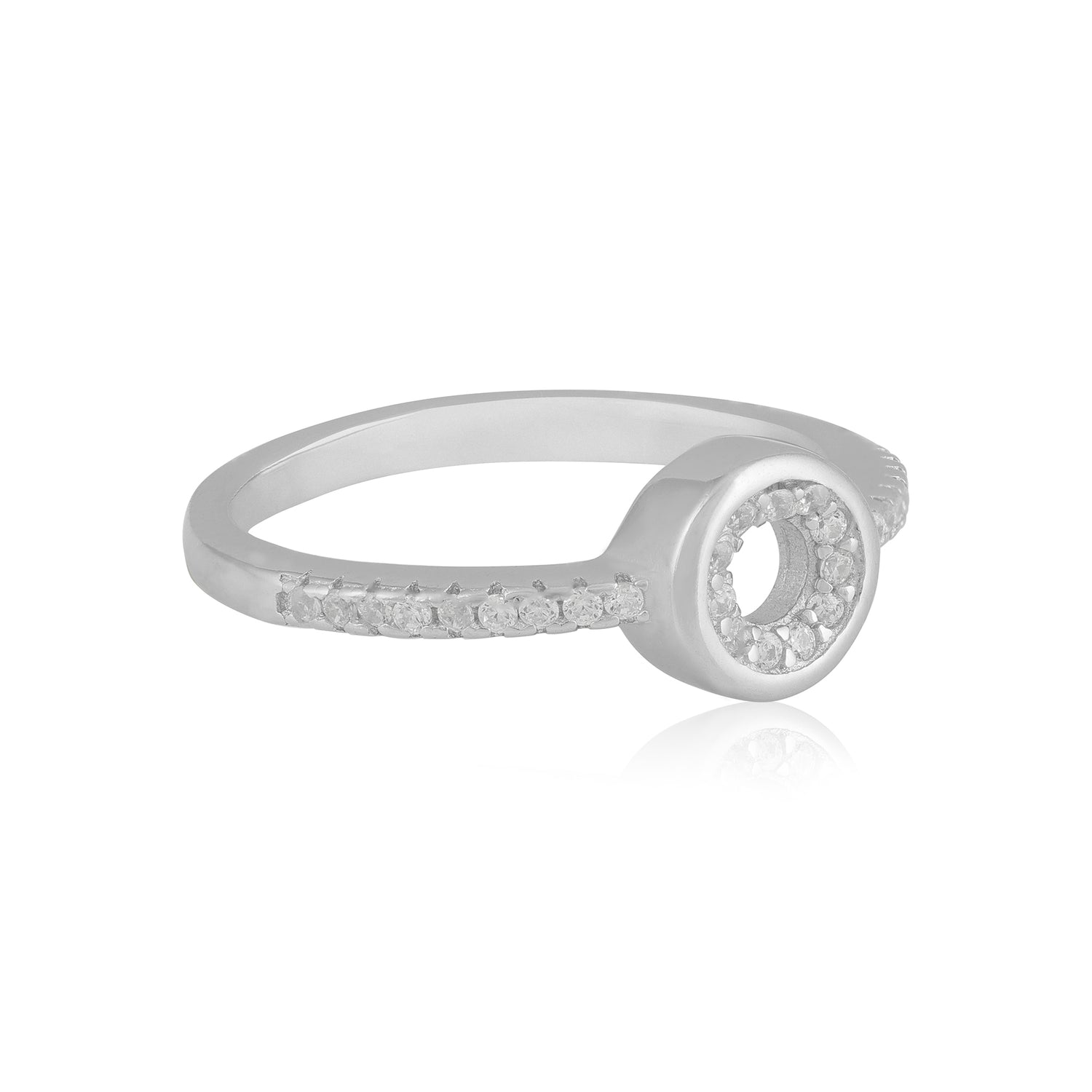 925 Sterling Silver Glittering Circle Rhodium Plated Rings For Women