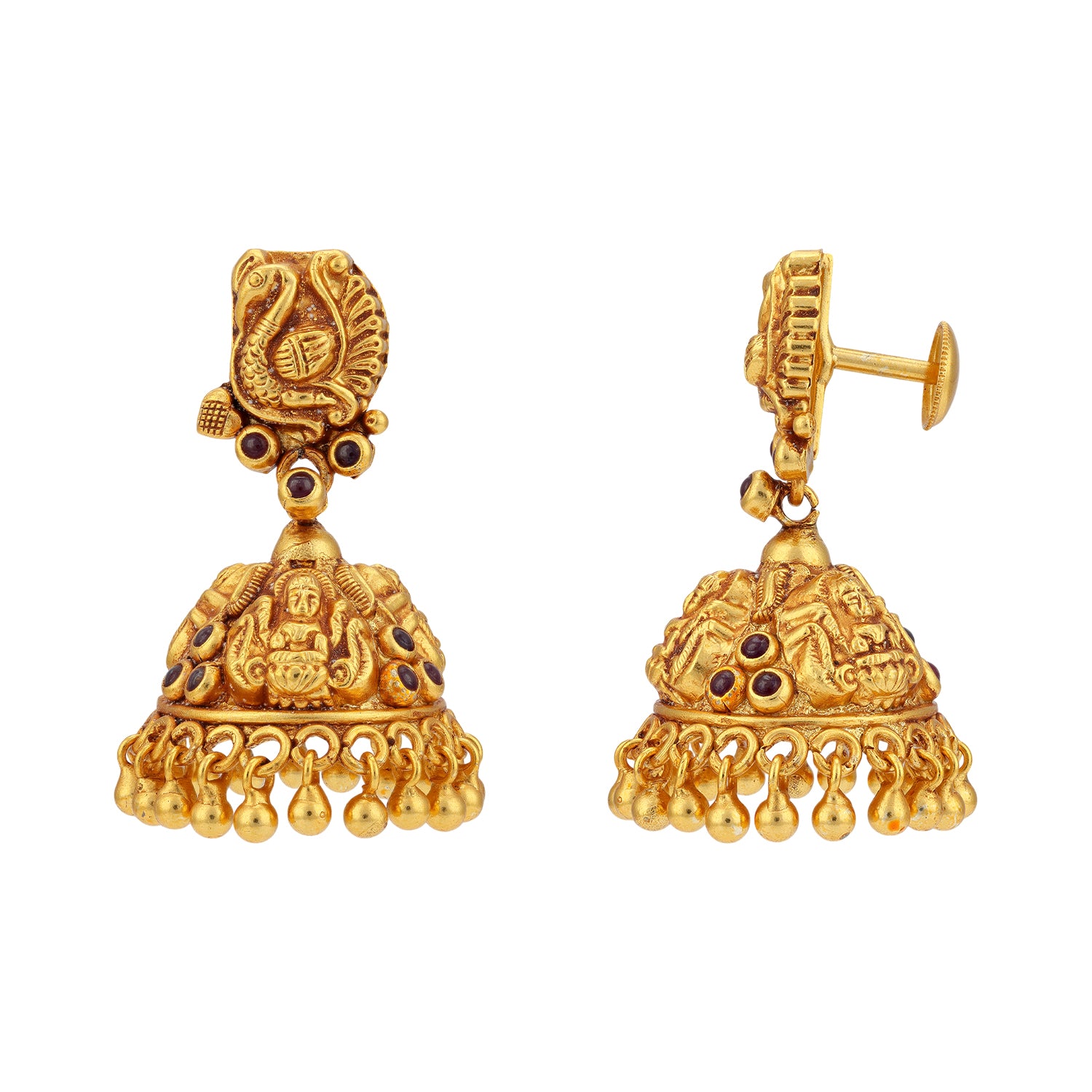 925 Sterling Silver Goddess Lakshmi Peacock Traditional Earrings for women