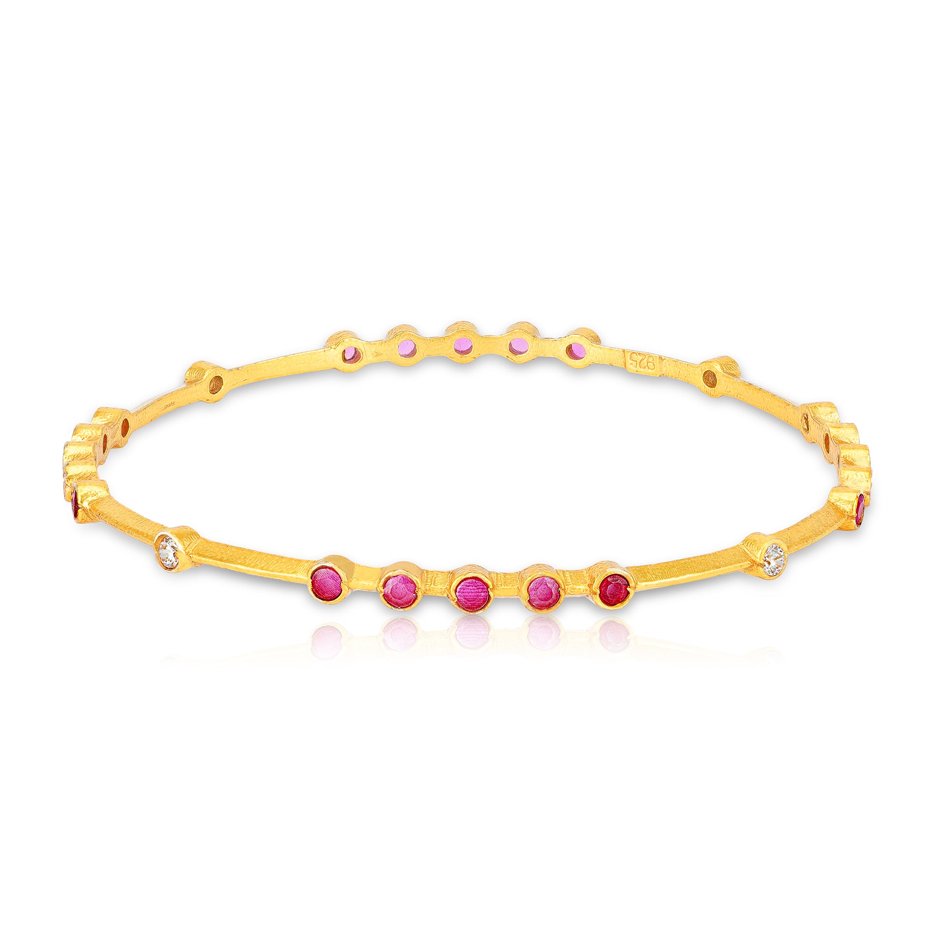 925 Sterling Silver Gold Plated Bitsy Pink White Stoned Bangles For Women
