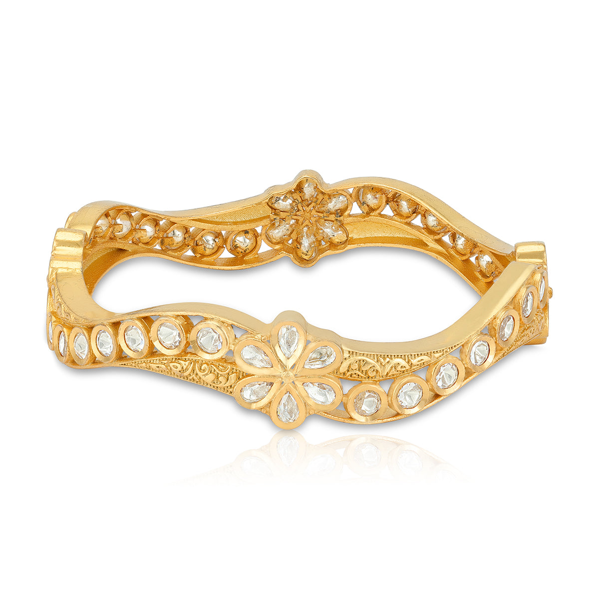 925 Sterling Silver Gold Plated Crinkled Cubic Zircon Bangle For Women