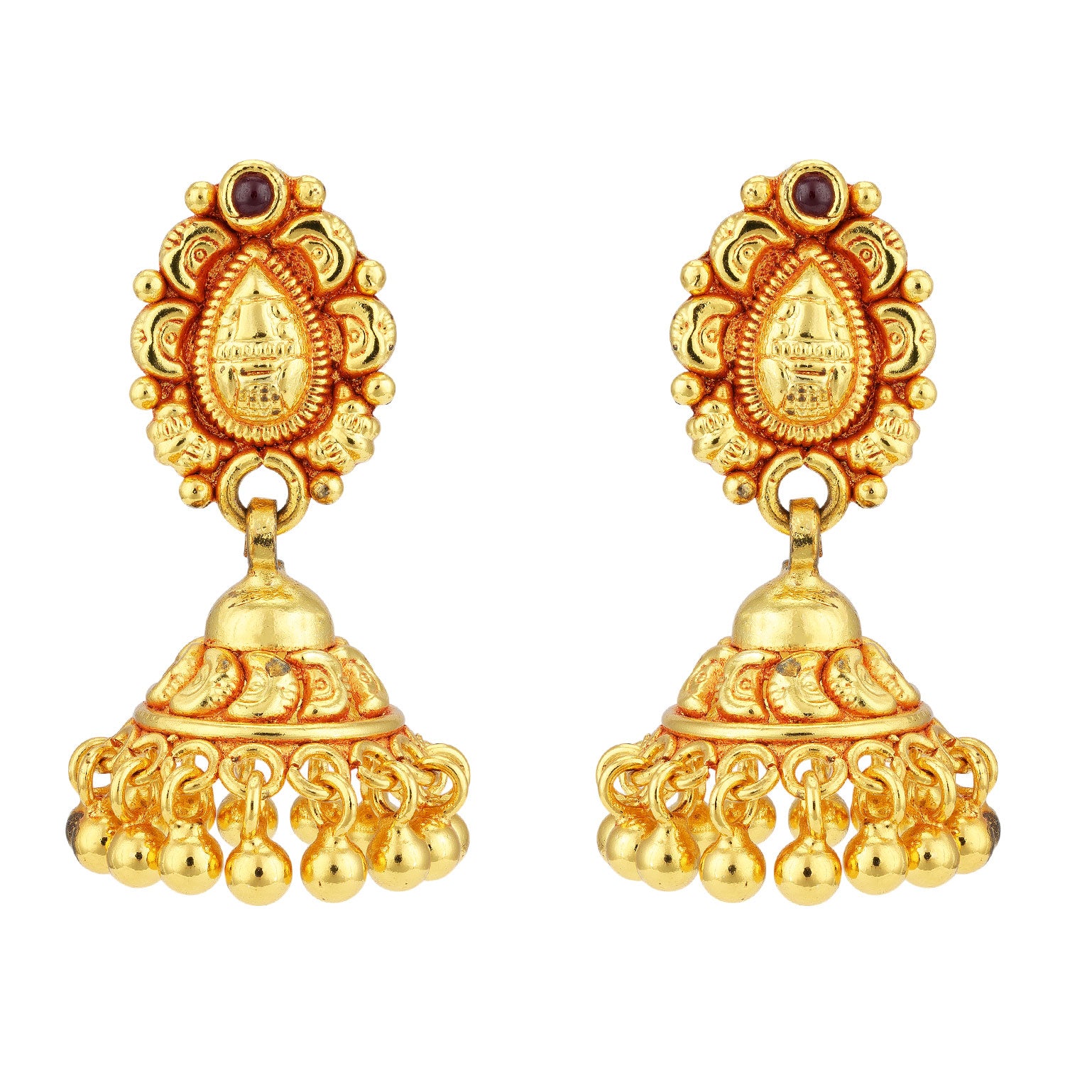 925 Sterling Silver Gold Plated Cultural Classic Golden Jhumka Spiritual Carving Cluster Ball Dangles Earrings for Women