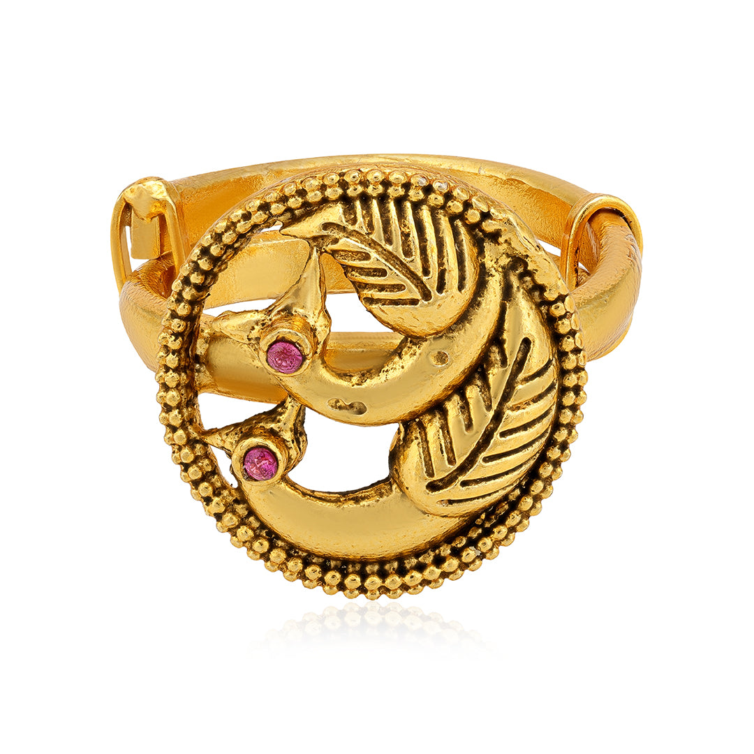 925 Sterling Silver Gold Plated Duet Peacock Ring