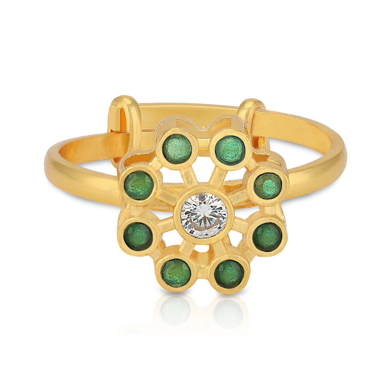 925 Sterling Silver Gold Plated Encircling Tiny Green Stone Ring For Women