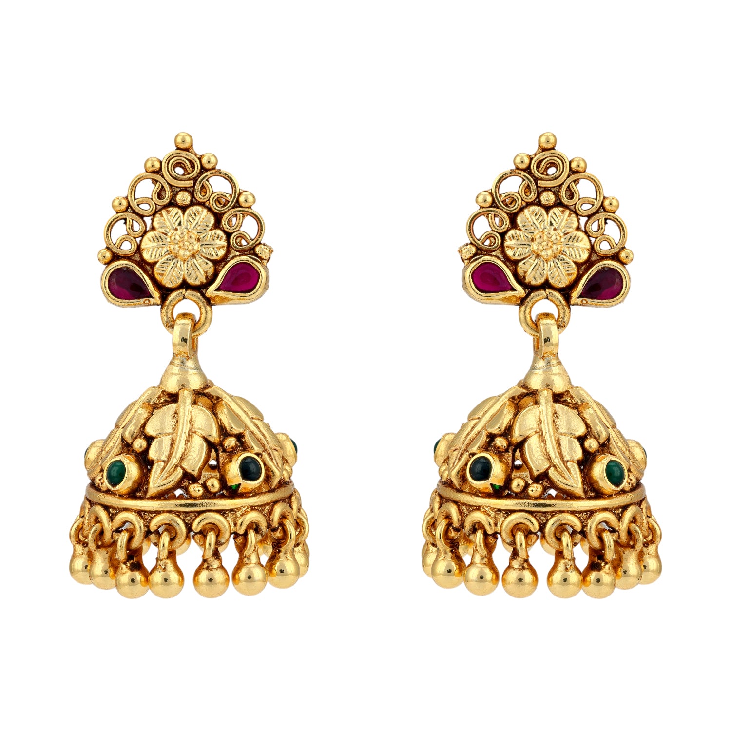 925 Sterling Silver Gold Plated Foliage Floral Jhumka For Women