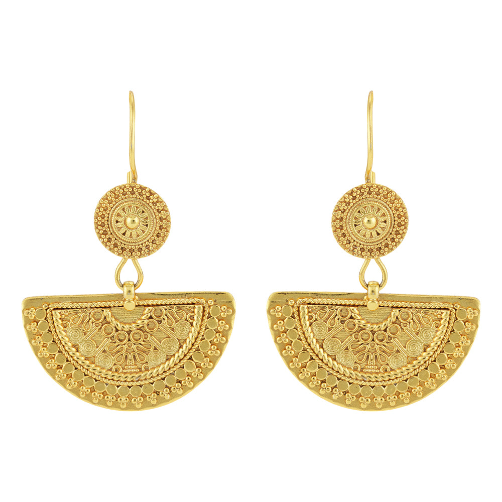 925 Sterling Silver Gold Plated Half Moon Mandala Earrings For Women