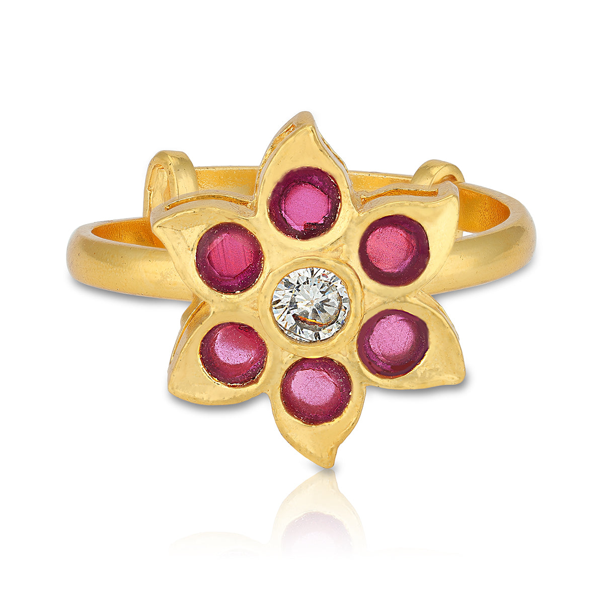 925 Sterling Silver Gold Plated Kemp Bracts CZ Centred Ring For Women