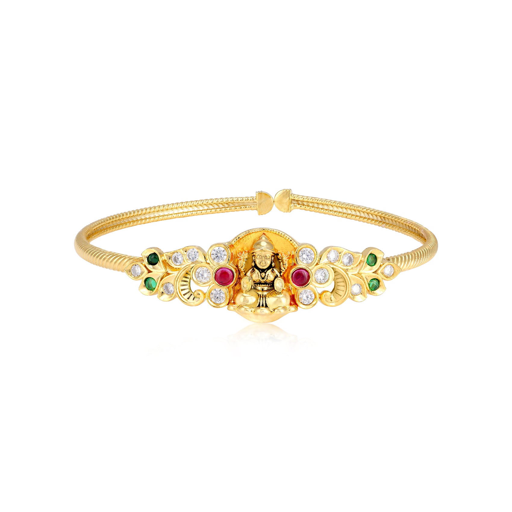 925 Sterling Silver Gold Plated Lakshmi Devi Antique Kada For Women