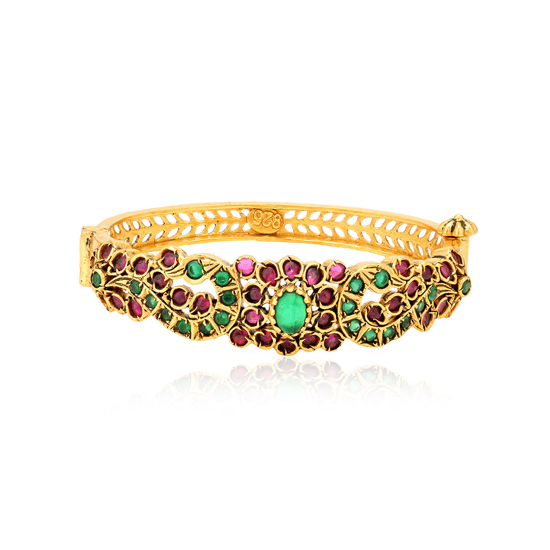 925 Sterling Silver Gold Plated Ruby Emerald Kada