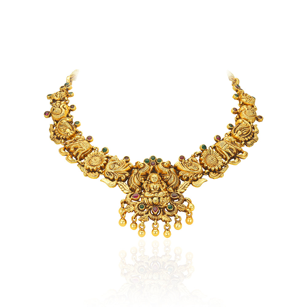 925 Sterling Silver Gold Plated Shubhalakshmi Nakshi Peacock Necklace for Women
