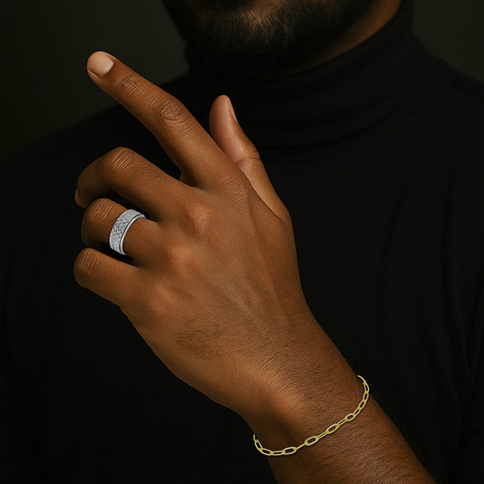 925 Sterling Silver Gold Plated Stride Oval Link Bracelet for Men