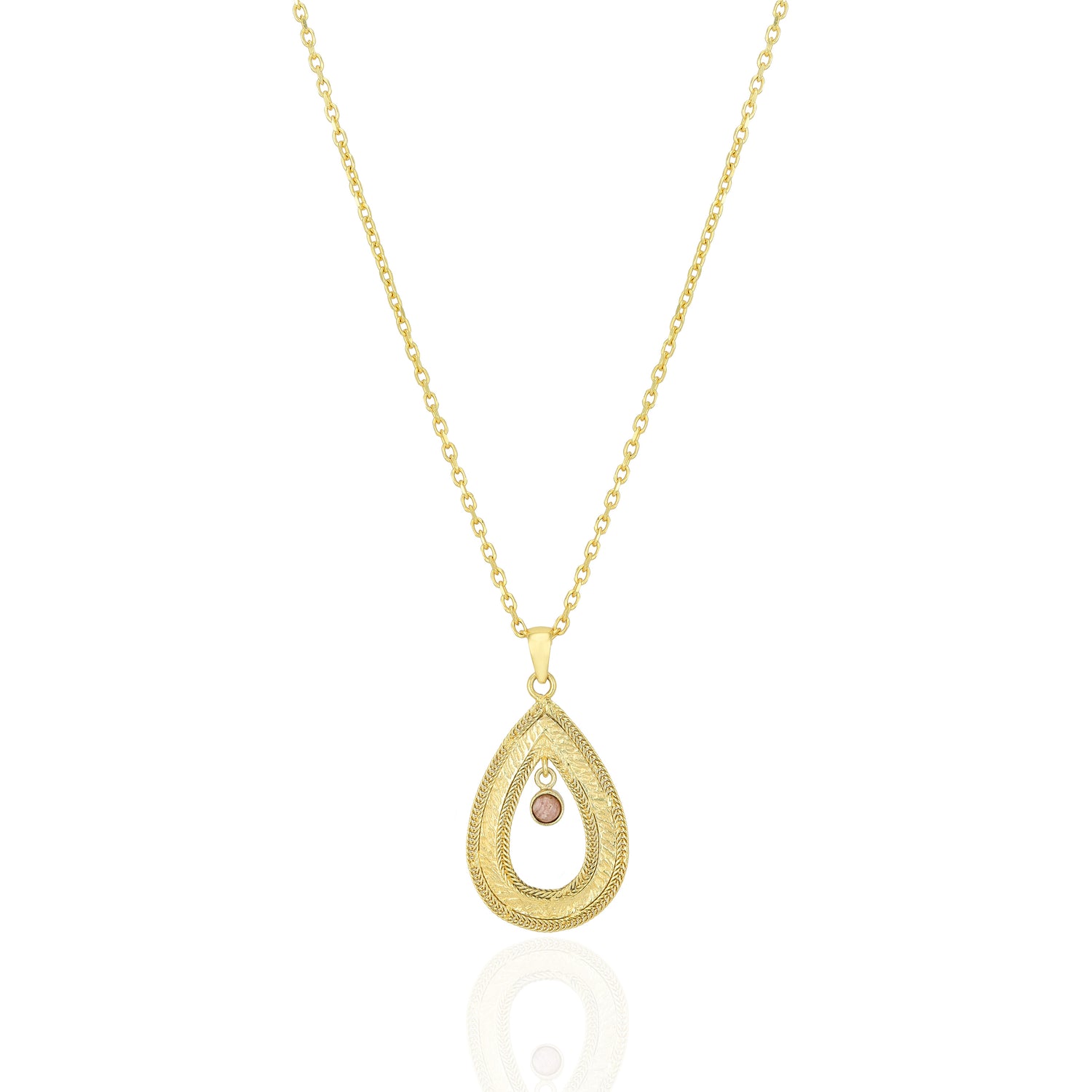 925 Sterling Silver Gold Plated Teardrop Rose Centered Chain Pendant for Women
