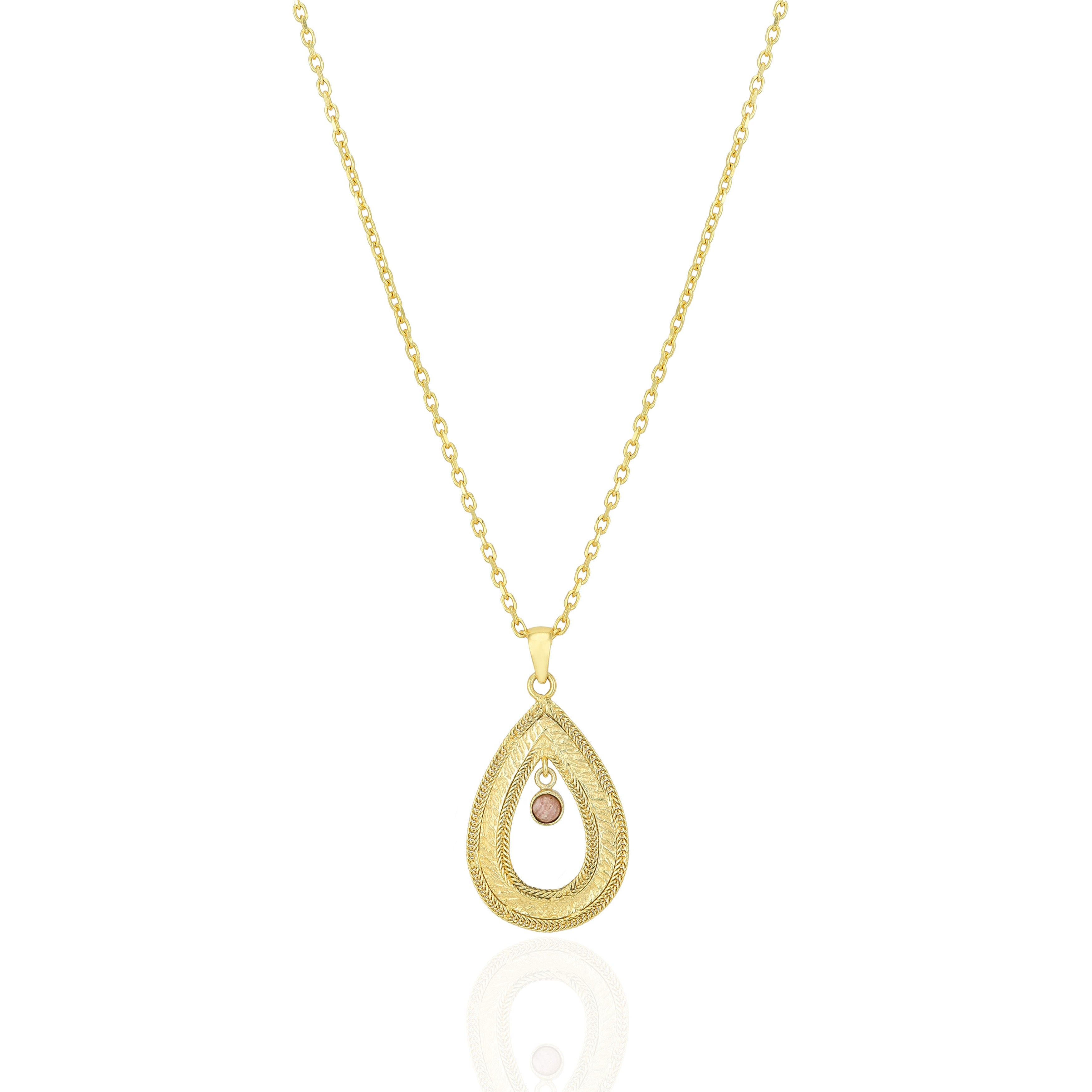 925 Sterling Silver Gold Plated Teardrop Rose Centered Chain Pendant for Women