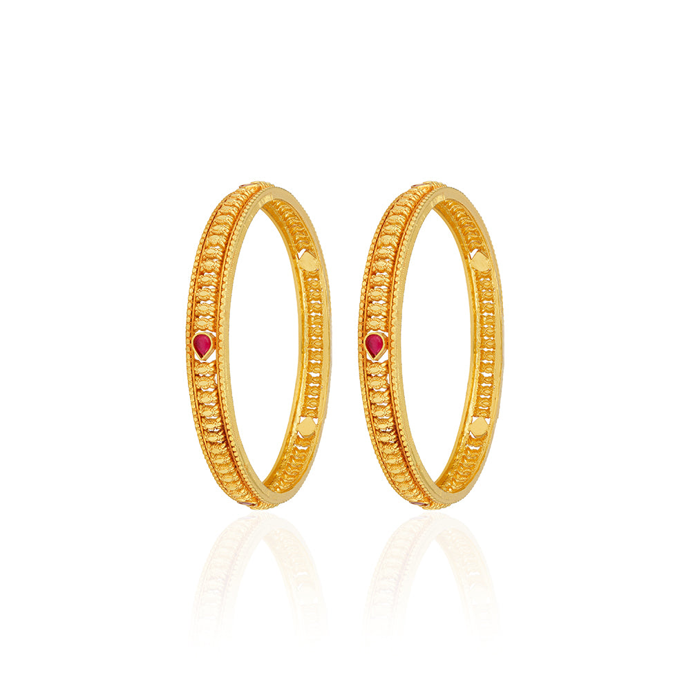925 Sterling Silver Gold Plated Traditional Temple Embossed Deity Figures Teardrop Bangles for Women