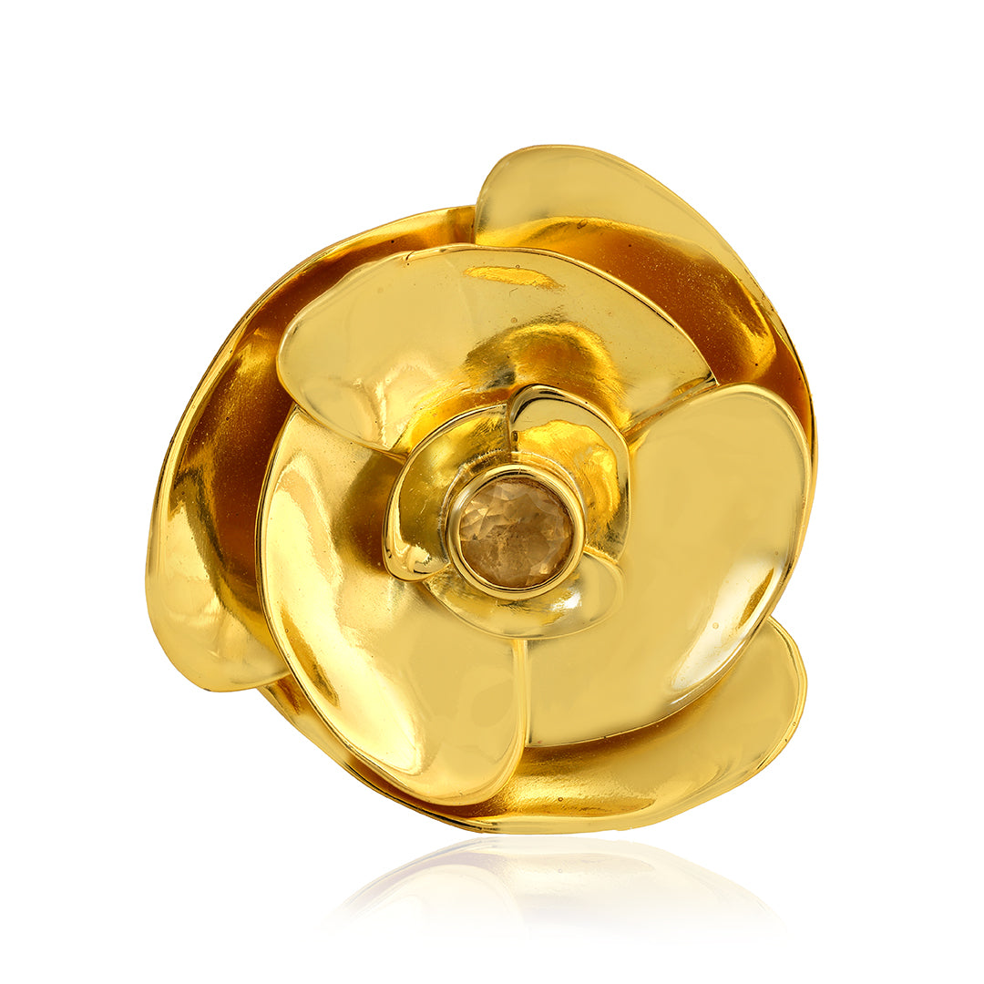 925 Sterling Silver Golden Floral Ring