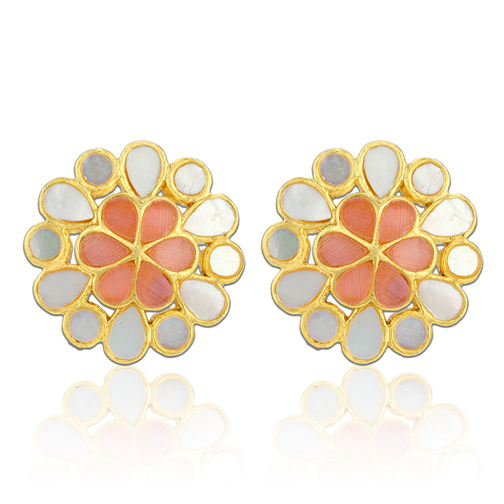 925 Sterling Silver Golden Peach Halo Earrings for Women