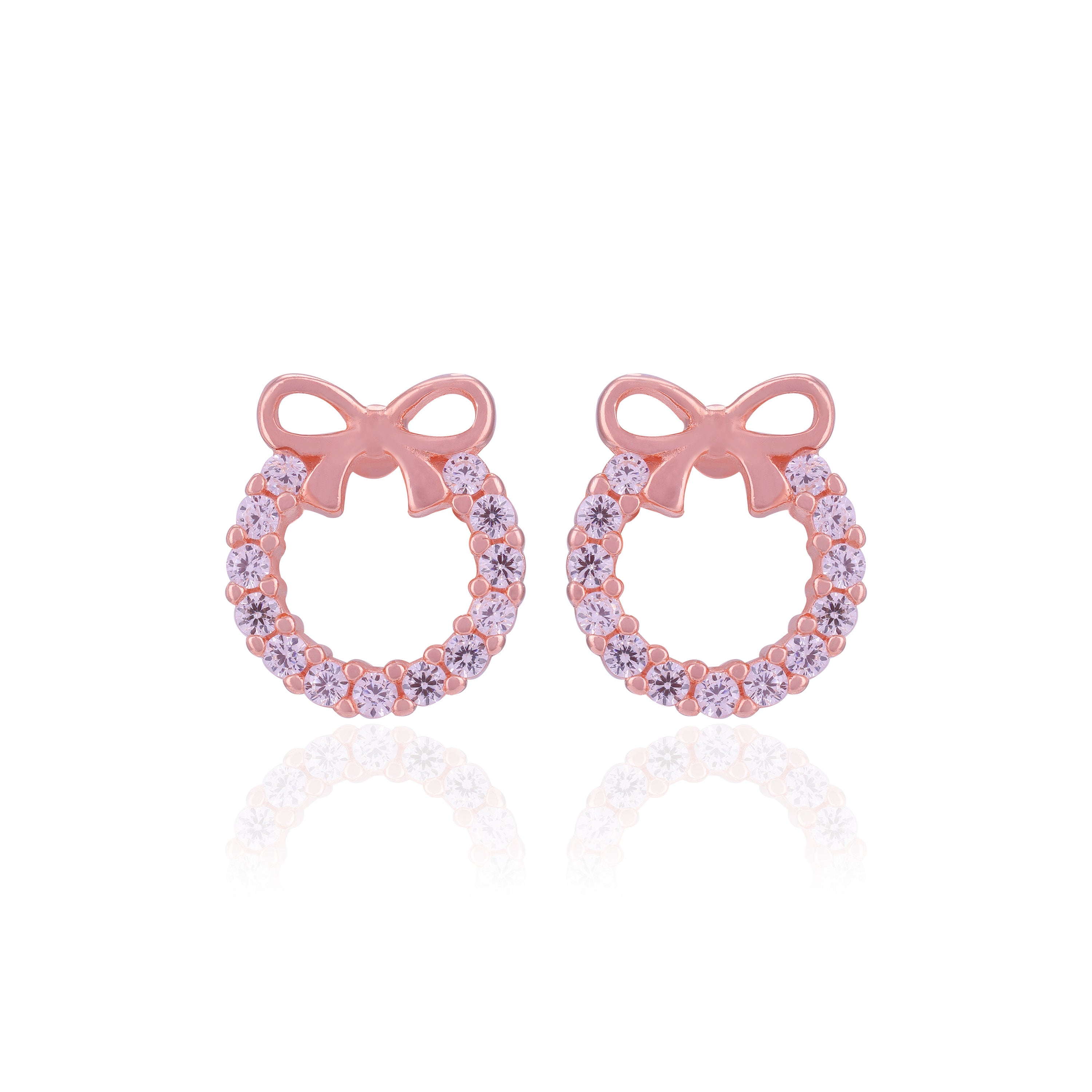 925 Sterling Silver Halo Bow Top Rose Gold Plated Stud for Women