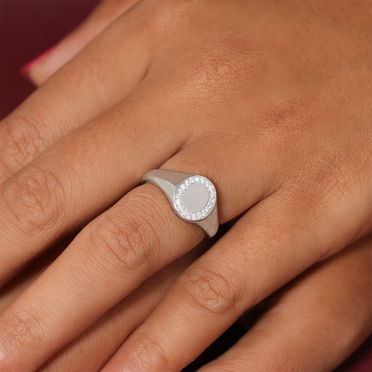 925 Sterling Silver Halo Oval Engravable Rhodium Plated Ring