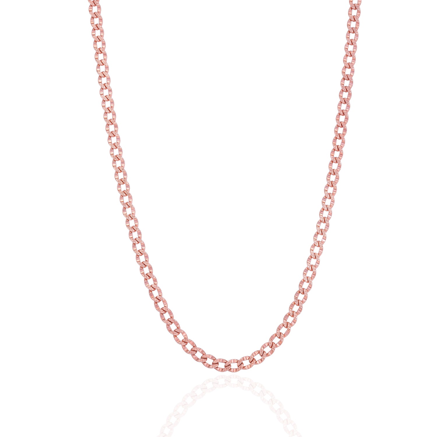925 Sterling Silver Hammered Rose Gold Plated Cuban Link Statement Chain for Men
