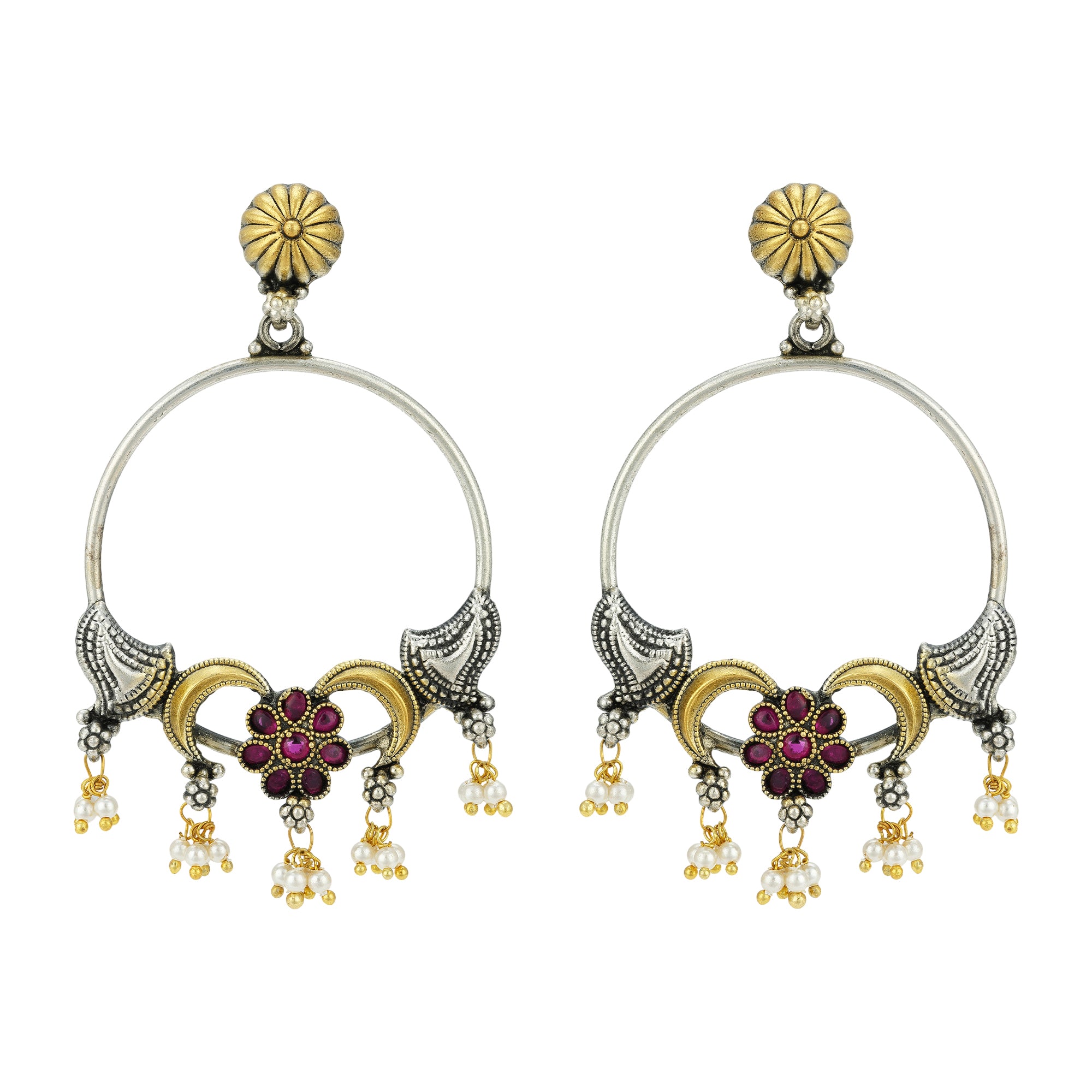 925 Sterling Silver Heart Crowned Ornate Hoop for women