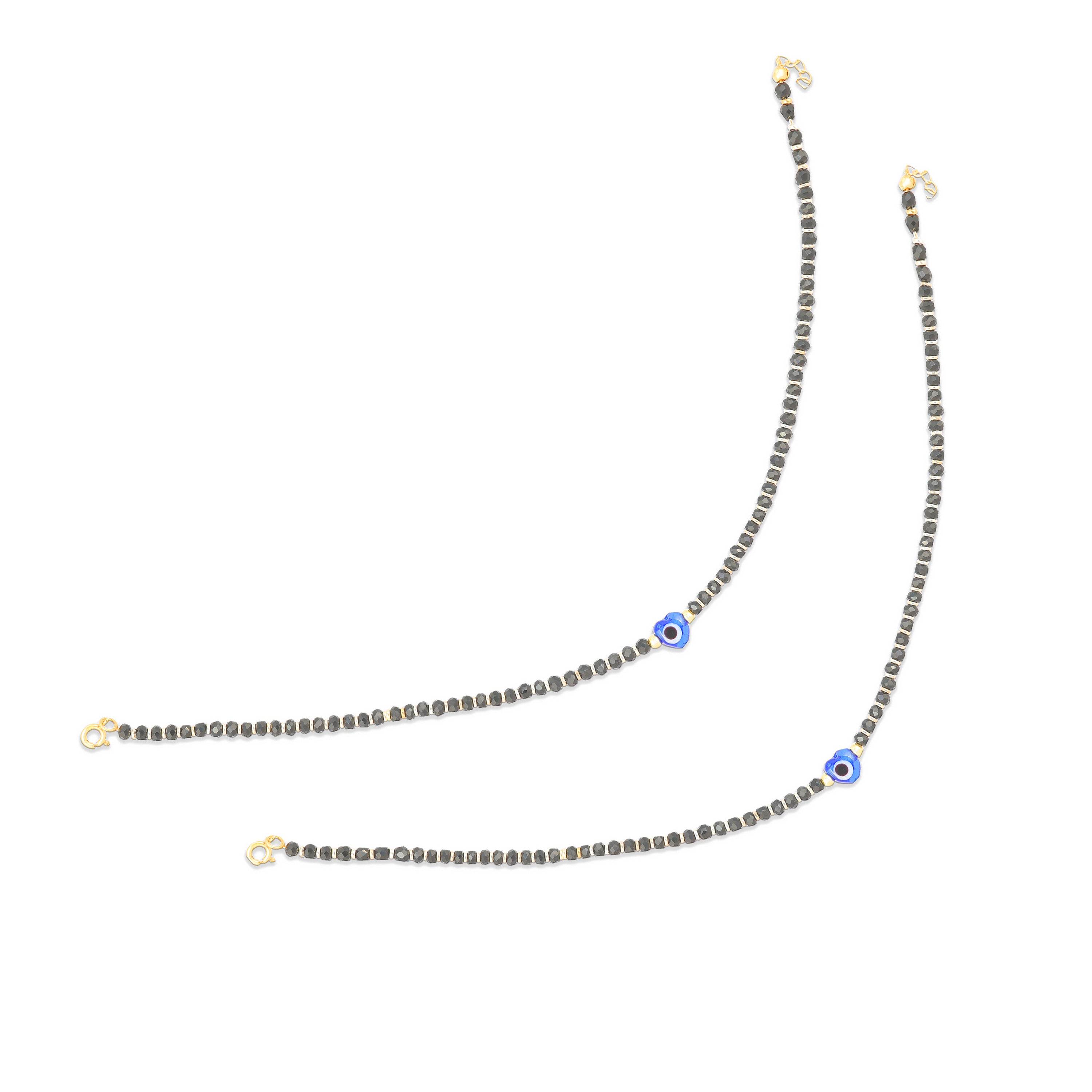 925 Sterling Silver Heart Shaped Evil Eye Black Beaded Anklets For Women