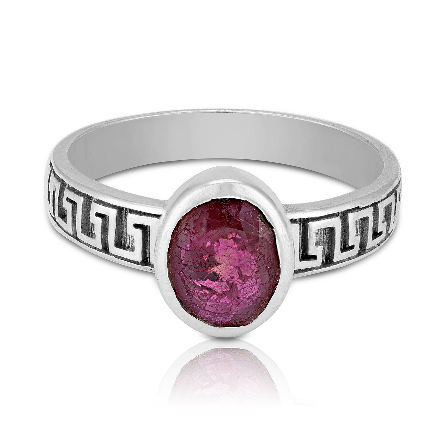 925 Sterling Silver Heritage-Inspired Ruby Stone Ancient Maze Patterned Band Ring for Men