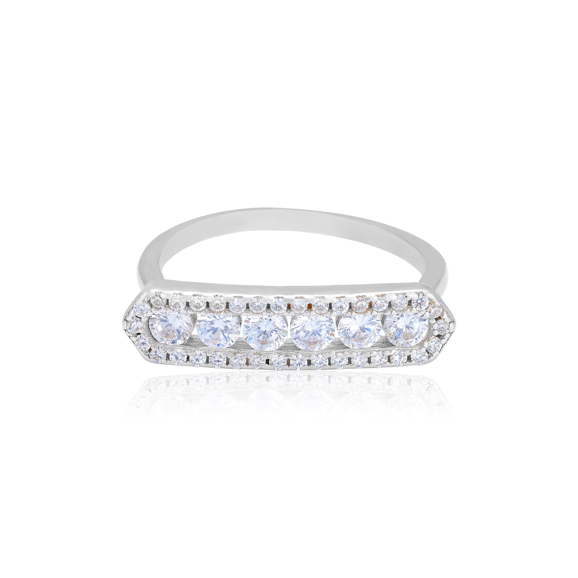 925 Sterling Silver Hexa Crown Halo Sparkle Ring for Women
