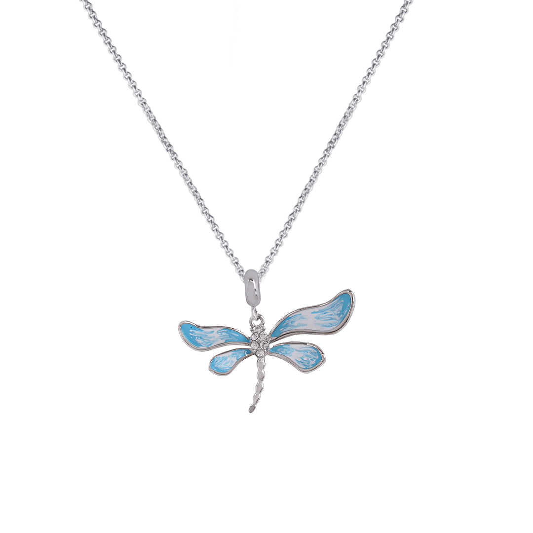 925 Sterling Silver Icy blue dragonfly Pendant