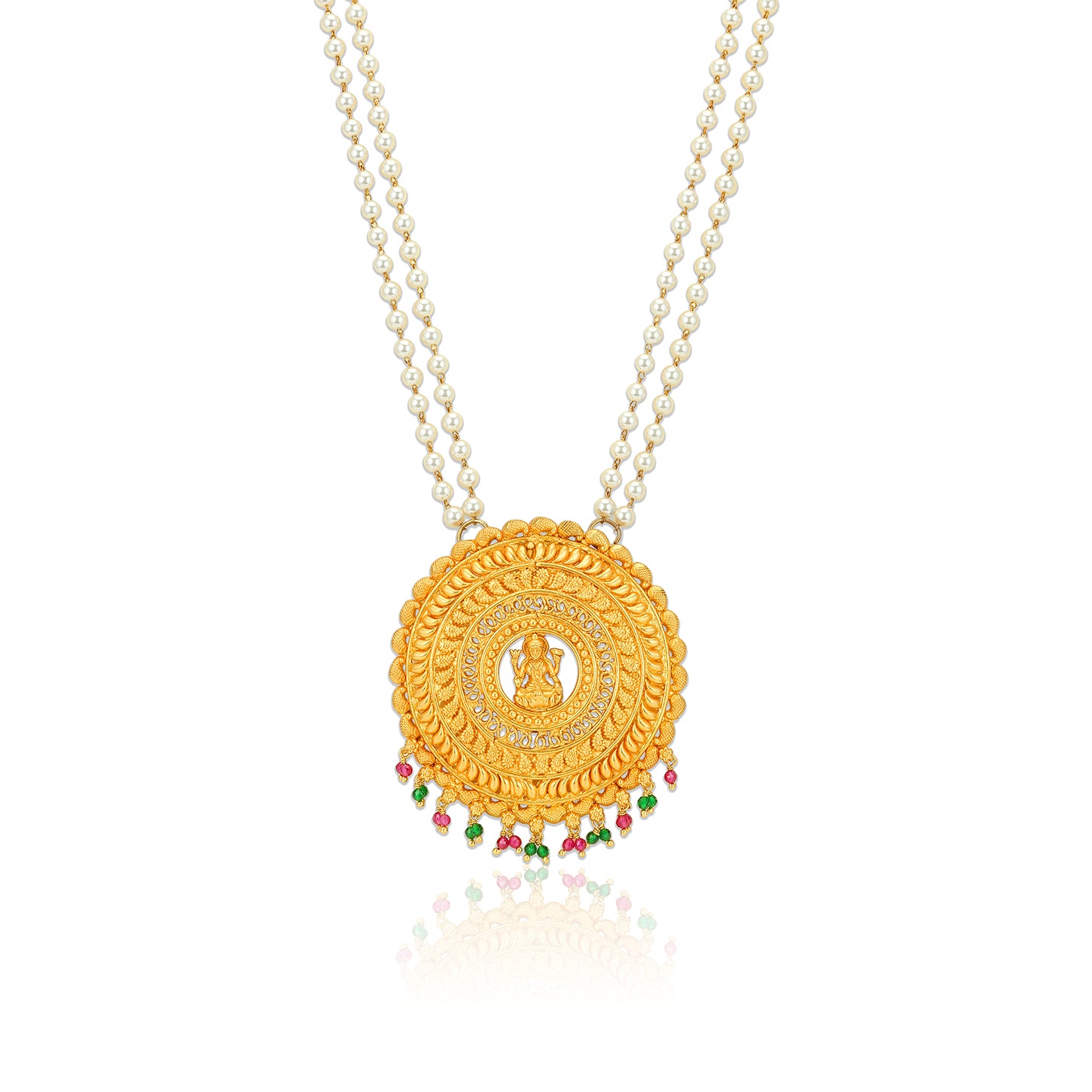 925 Sterling Silver Immense Circular Lakshmi Center Pearl Haram For Women