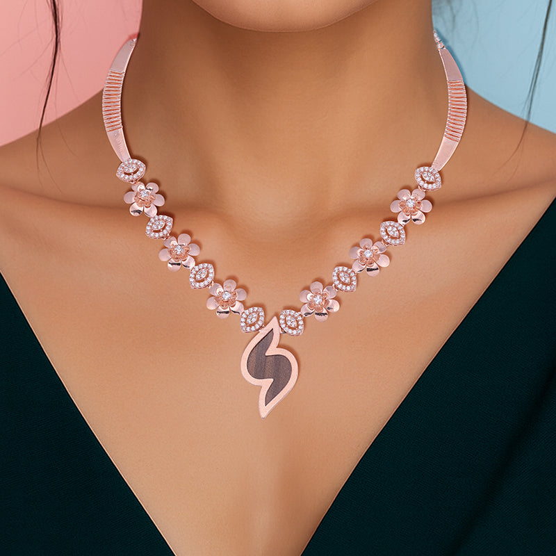 925 Sterling Silver Inlaid Blossom Grace Necklace For Women