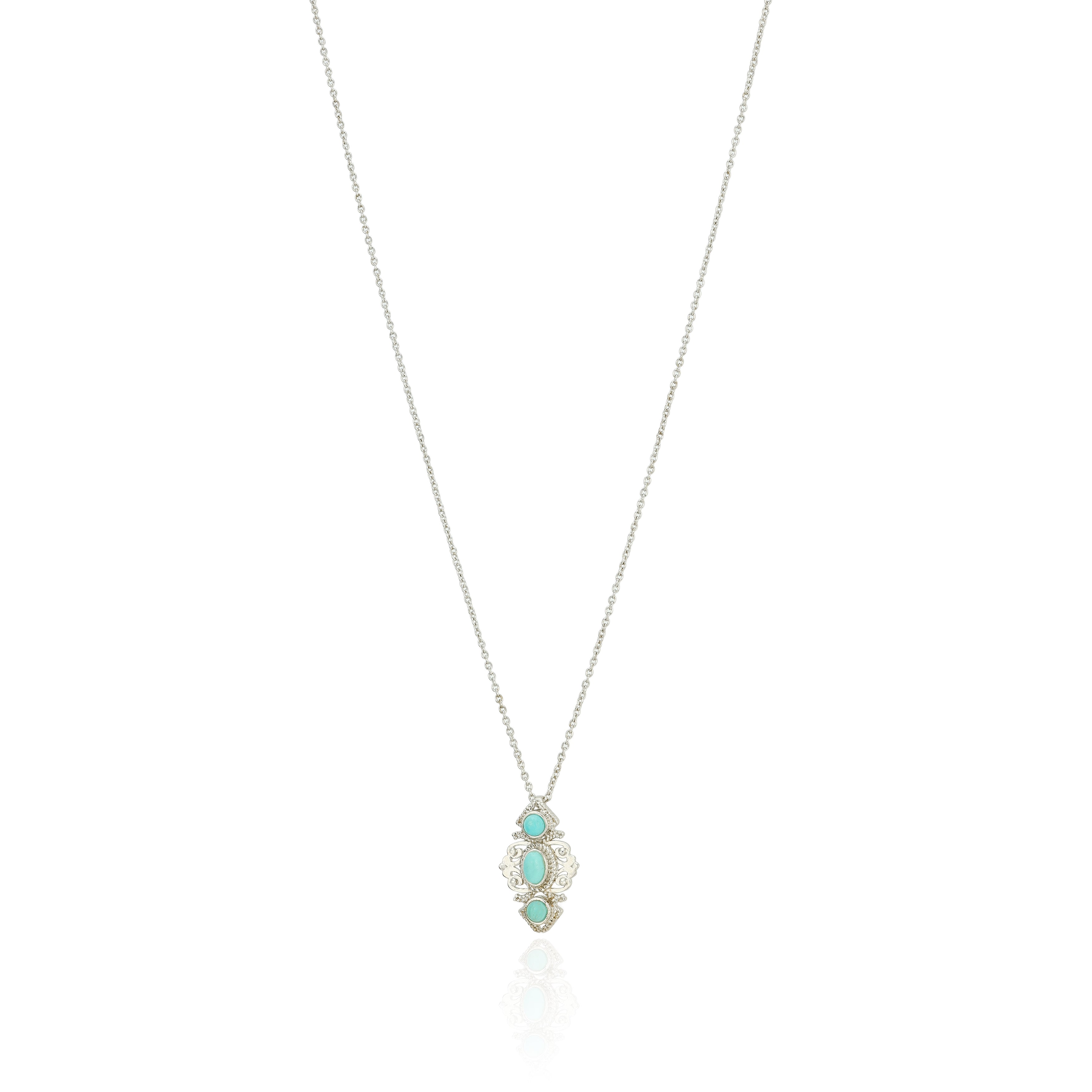 925 Sterling Silver Intricate Turquoise Accent Chain Pendant for Women