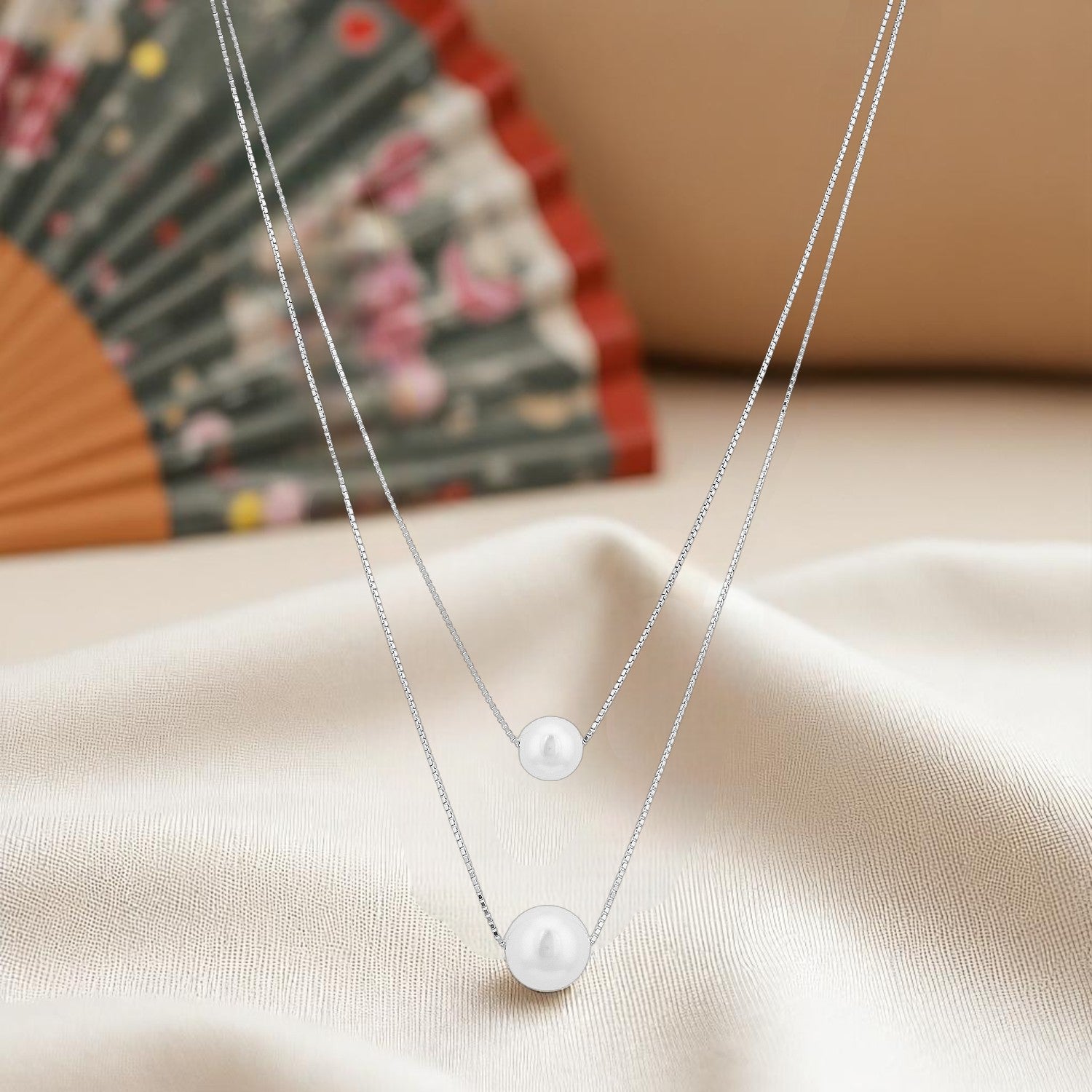 925 Sterling Silver Ivory Muse Double Pearl Pendant Necklace for Women