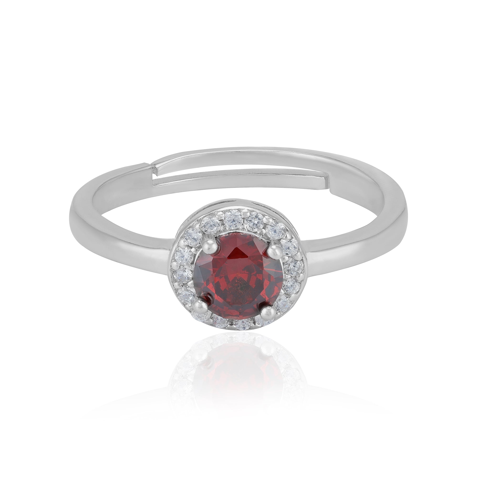 925 Sterling Silver January Month Red Circle Garnet Birthstone Ring For Women