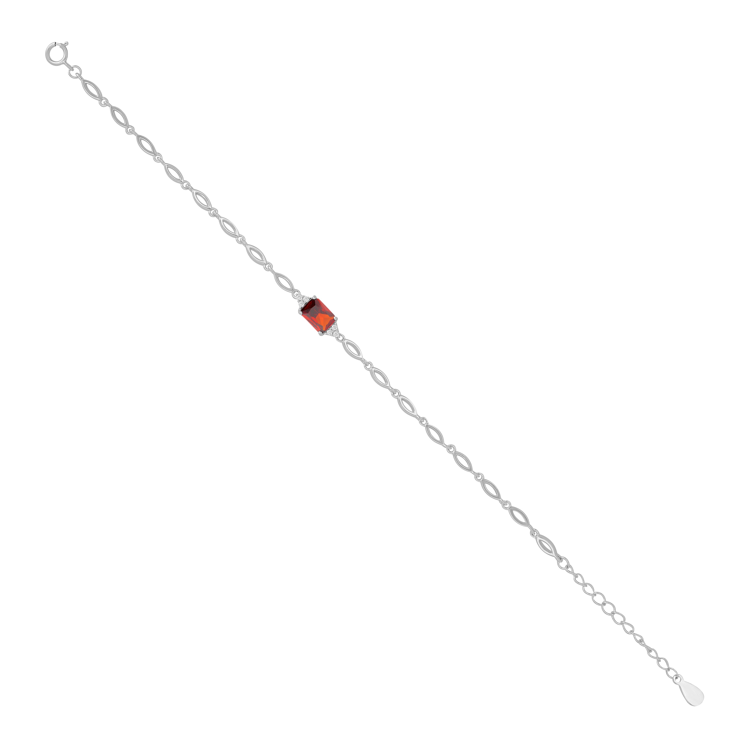 925 Sterling Silver January Month Square Red Garnet Birthstone Bracelet For Women