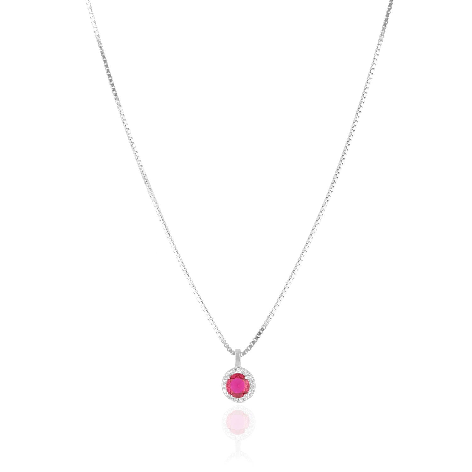 925 Sterling Silver July Month Circle Ruby Birthstone Chain Pendant For Women