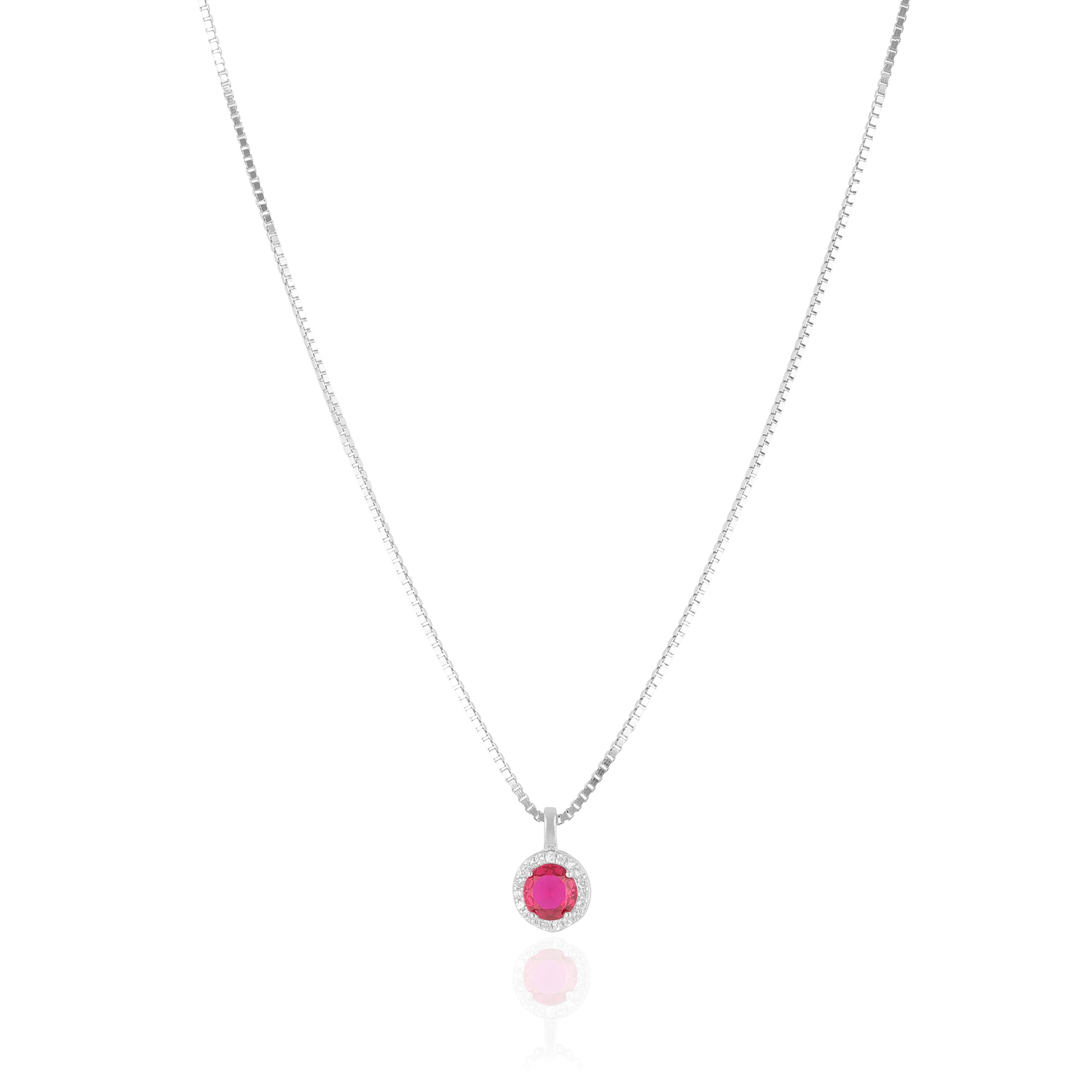 925 Sterling Silver July Month Circle Ruby Birthstone Chain Pendant For Women