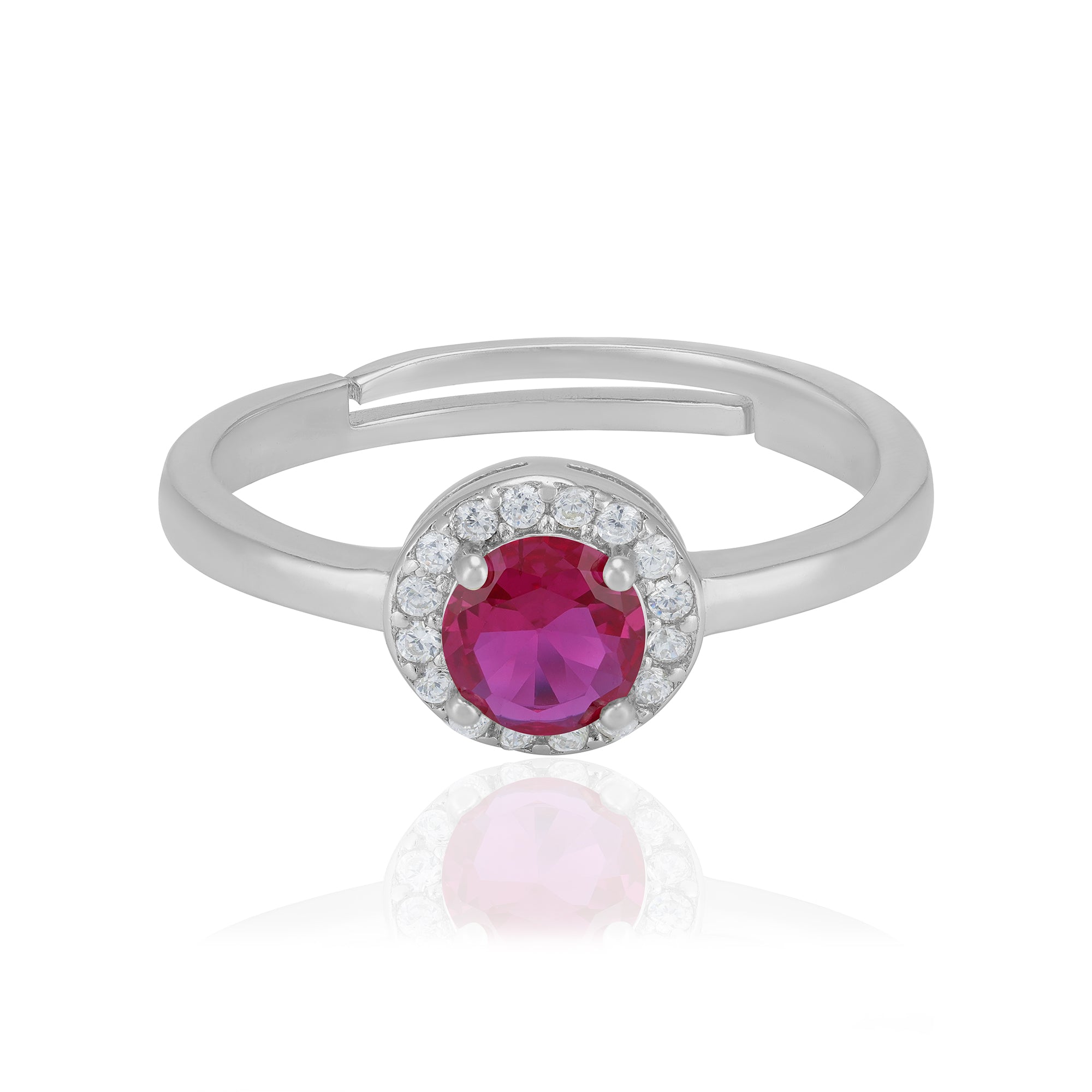 925 Sterling Silver July Month Circle Ruby Birthstone Ring For Women