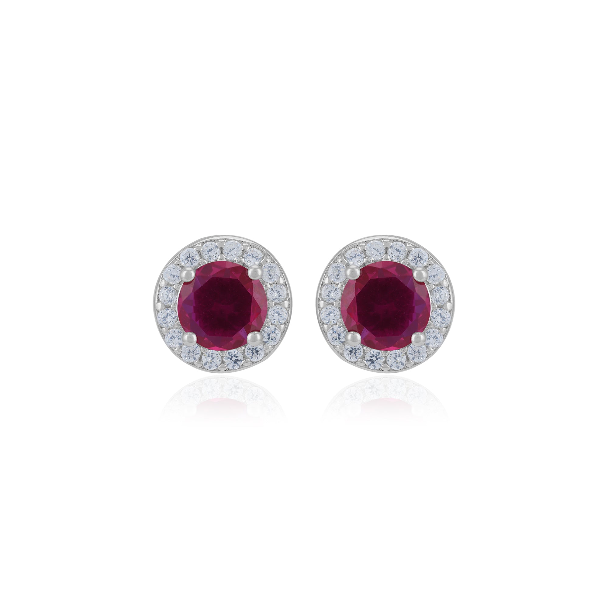 925 Sterling Silver July Month Circle Ruby Birthstone Stud For Women